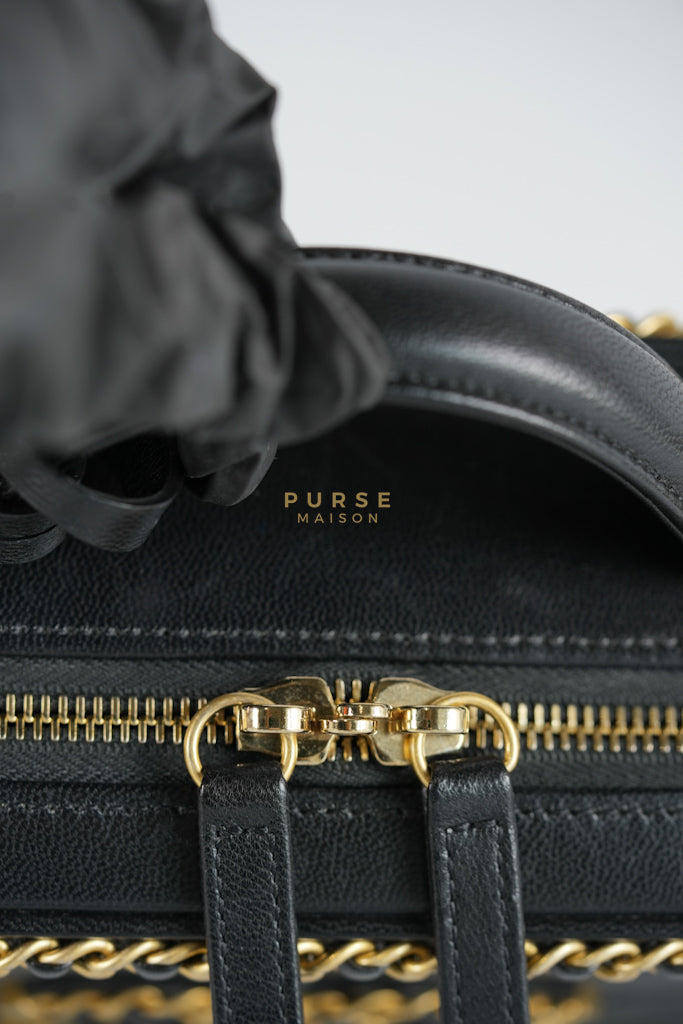 Small CC Filigree Never Ending Vanity Case in Black Goatskin Leather & Aged Gold Hardware Series 29 | Purse Maison Luxury Bags Shop