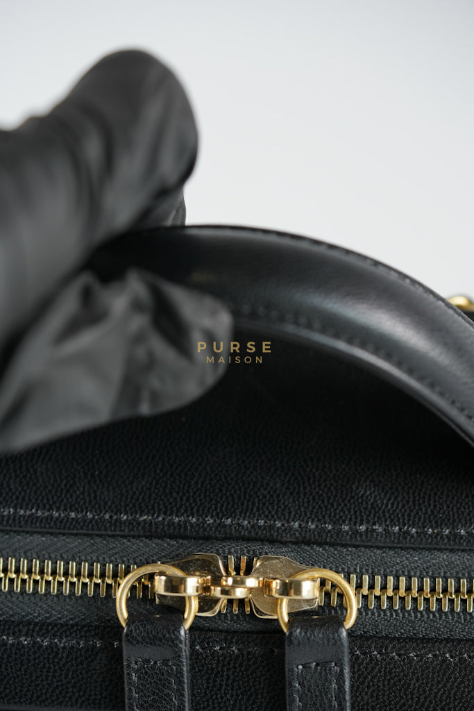 Small CC Filigree Never Ending Vanity Case in Black Goatskin Leather & Aged Gold Hardware Series 29 | Purse Maison Luxury Bags Shop