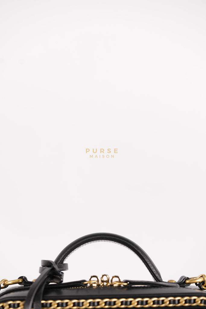Small CC Filigree Never Ending Vanity Case in Black Goatskin Leather & Aged Gold Hardware Series 29 | Purse Maison Luxury Bags Shop