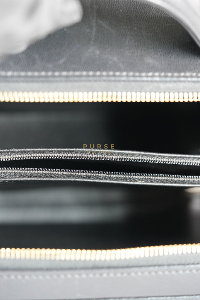 Small CC Filigree Never Ending Vanity Case in Black Goatskin Leather & Aged Gold Hardware Series 29 | Purse Maison Luxury Bags Shop