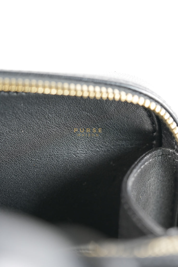 Small CC Filigree Never Ending Vanity Case in Black Goatskin Leather & Aged Gold Hardware Series 29 | Purse Maison Luxury Bags Shop