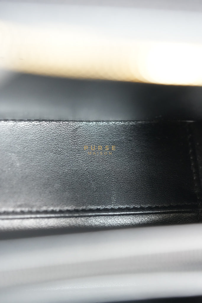 Small CC Filigree Never Ending Vanity Case in Black Goatskin Leather & Aged Gold Hardware Series 29 | Purse Maison Luxury Bags Shop
