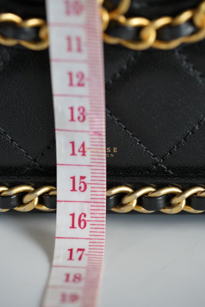Small CC Filigree Never Ending Vanity Case in Black Goatskin Leather & Aged Gold Hardware Series 29 | Purse Maison Luxury Bags Shop