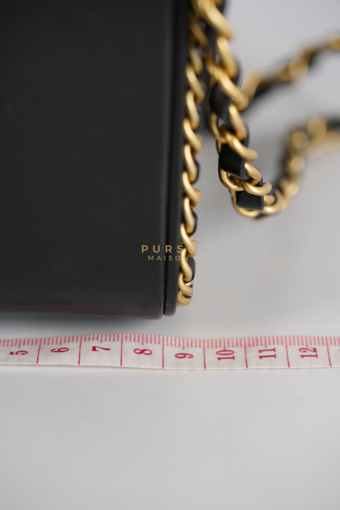 Small CC Filigree Never Ending Vanity Case in Black Goatskin Leather & Aged Gold Hardware Series 29 | Purse Maison Luxury Bags Shop
