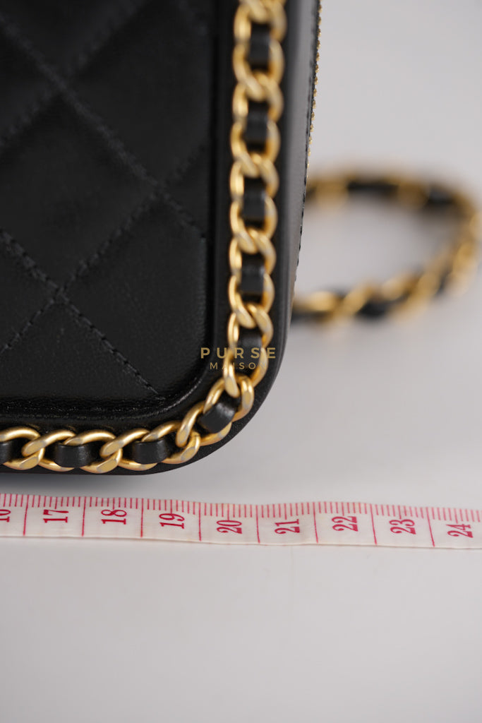 Small CC Filigree Never Ending Vanity Case in Black Goatskin Leather & Aged Gold Hardware Series 29 | Purse Maison Luxury Bags Shop