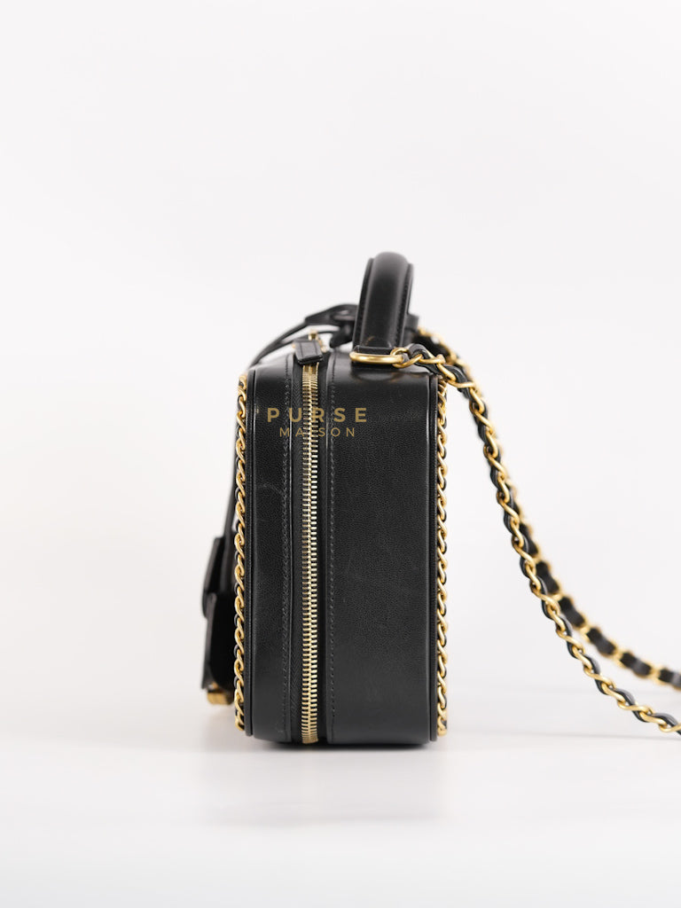 Small CC Filigree Never Ending Vanity Case in Black Goatskin Leather & Aged Gold Hardware Series 29 | Purse Maison Luxury Bags Shop
