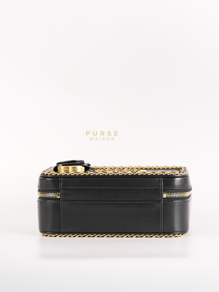 Small CC Filigree Never Ending Vanity Case in Black Goatskin Leather & Aged Gold Hardware Series 29 | Purse Maison Luxury Bags Shop