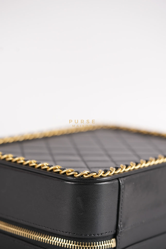 Small CC Filigree Never Ending Vanity Case in Black Goatskin Leather & Aged Gold Hardware Series 29 | Purse Maison Luxury Bags Shop