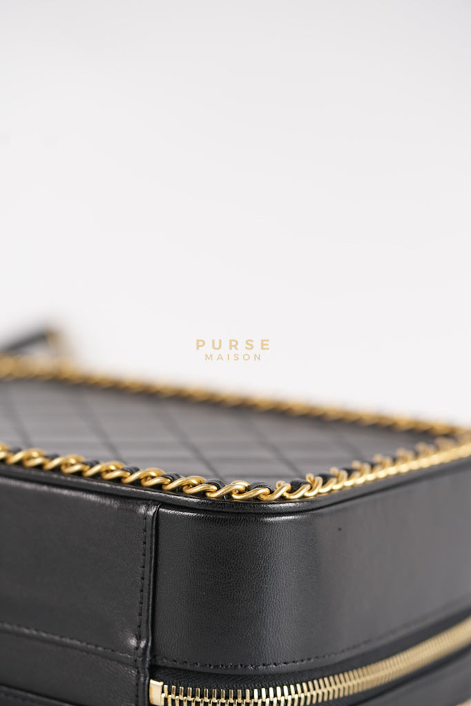 Small CC Filigree Never Ending Vanity Case in Black Goatskin Leather & Aged Gold Hardware Series 29 | Purse Maison Luxury Bags Shop