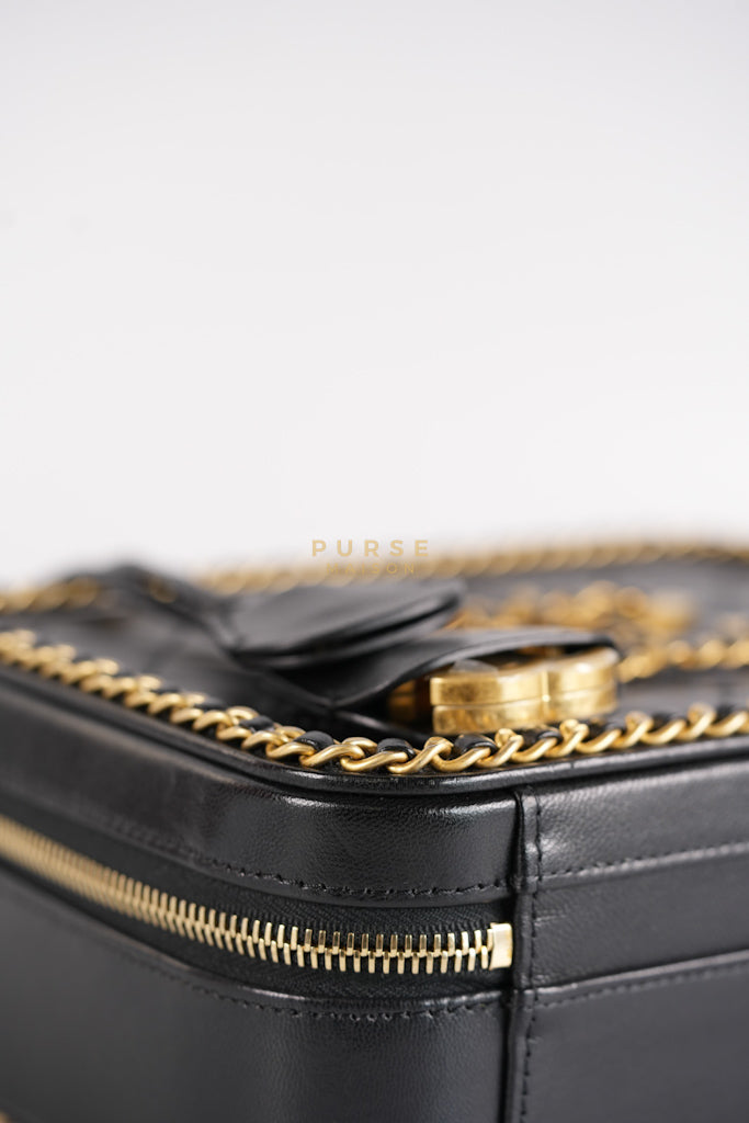 Small CC Filigree Never Ending Vanity Case in Black Goatskin Leather & Aged Gold Hardware Series 29 | Purse Maison Luxury Bags Shop