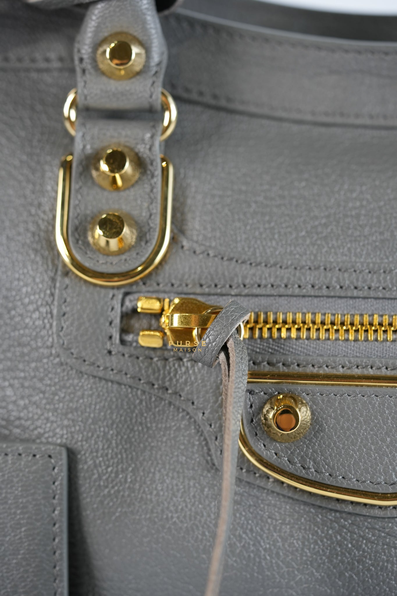 Small City Metallic Edge Bag in Gray Leather and Gold Hardware | Purse Maison Luxury Bags Shop
