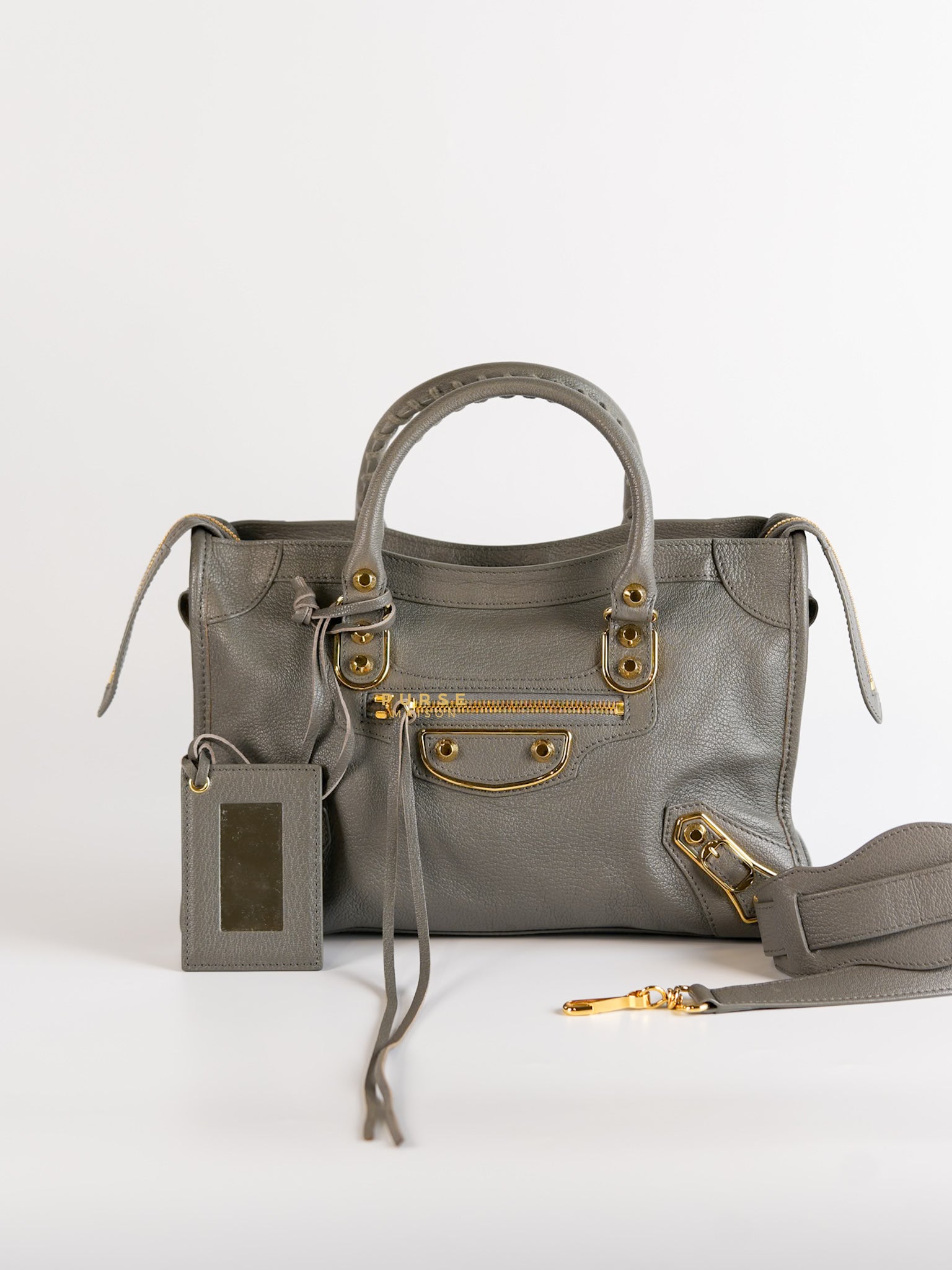 Small City Metallic Edge Bag in Gray Leather and Gold Hardware | Purse Maison Luxury Bags Shop