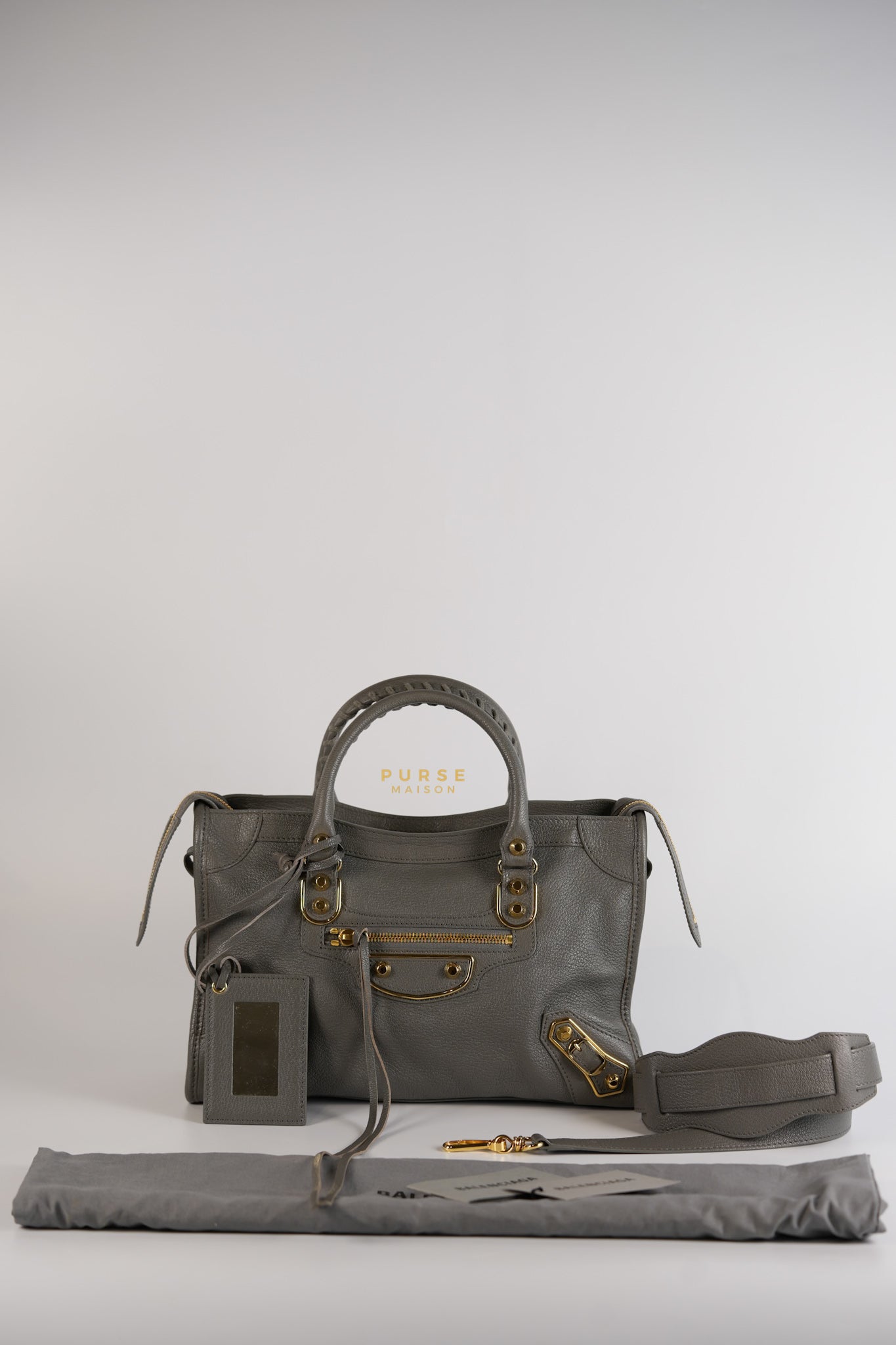 Small City Metallic Edge Bag in Gray Leather and Gold Hardware | Purse Maison Luxury Bags Shop
