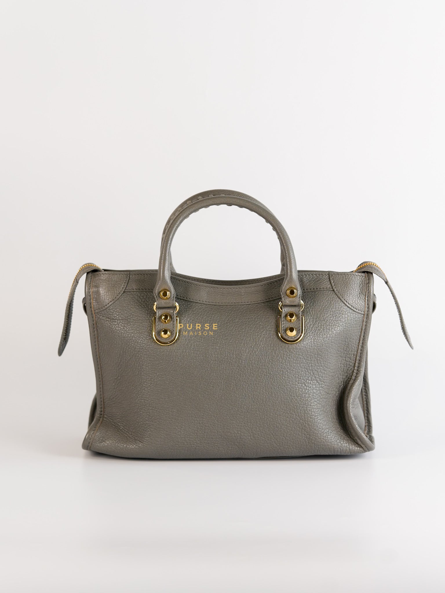 Small City Metallic Edge Bag in Gray Leather and Gold Hardware | Purse Maison Luxury Bags Shop