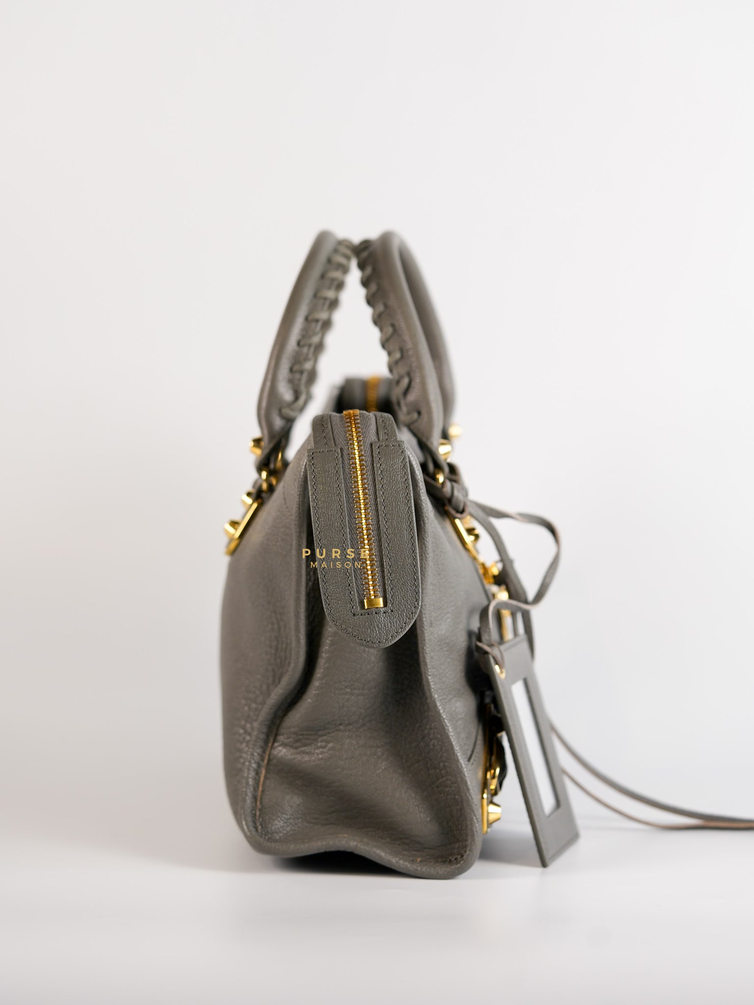 Small City Metallic Edge Bag in Gray Leather and Gold Hardware | Purse Maison Luxury Bags Shop