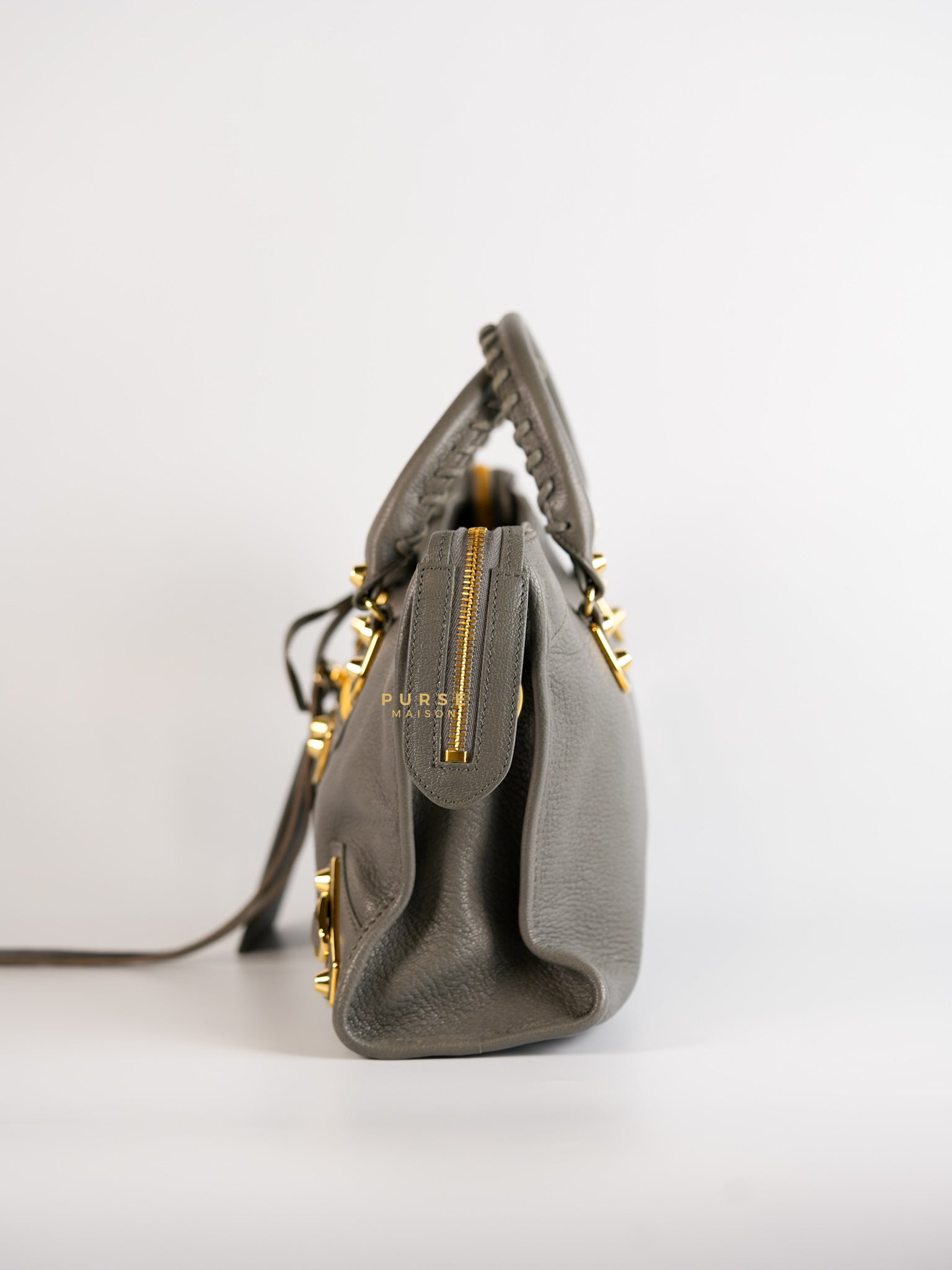 Small City Metallic Edge Bag in Gray Leather and Gold Hardware | Purse Maison Luxury Bags Shop