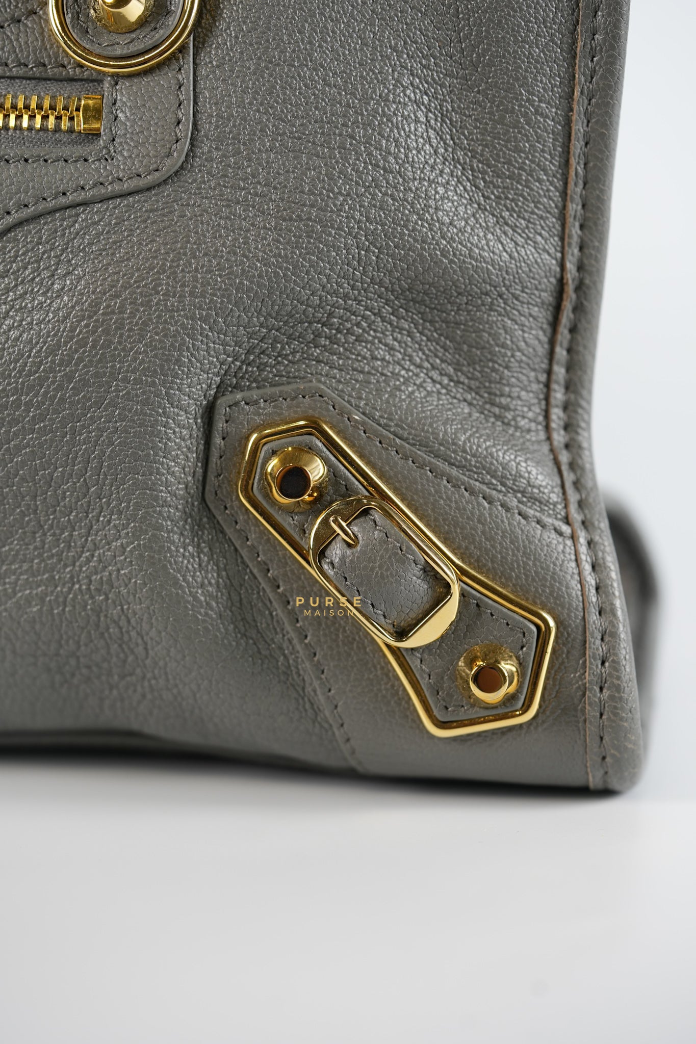 Small City Metallic Edge Bag in Gray Leather and Gold Hardware | Purse Maison Luxury Bags Shop