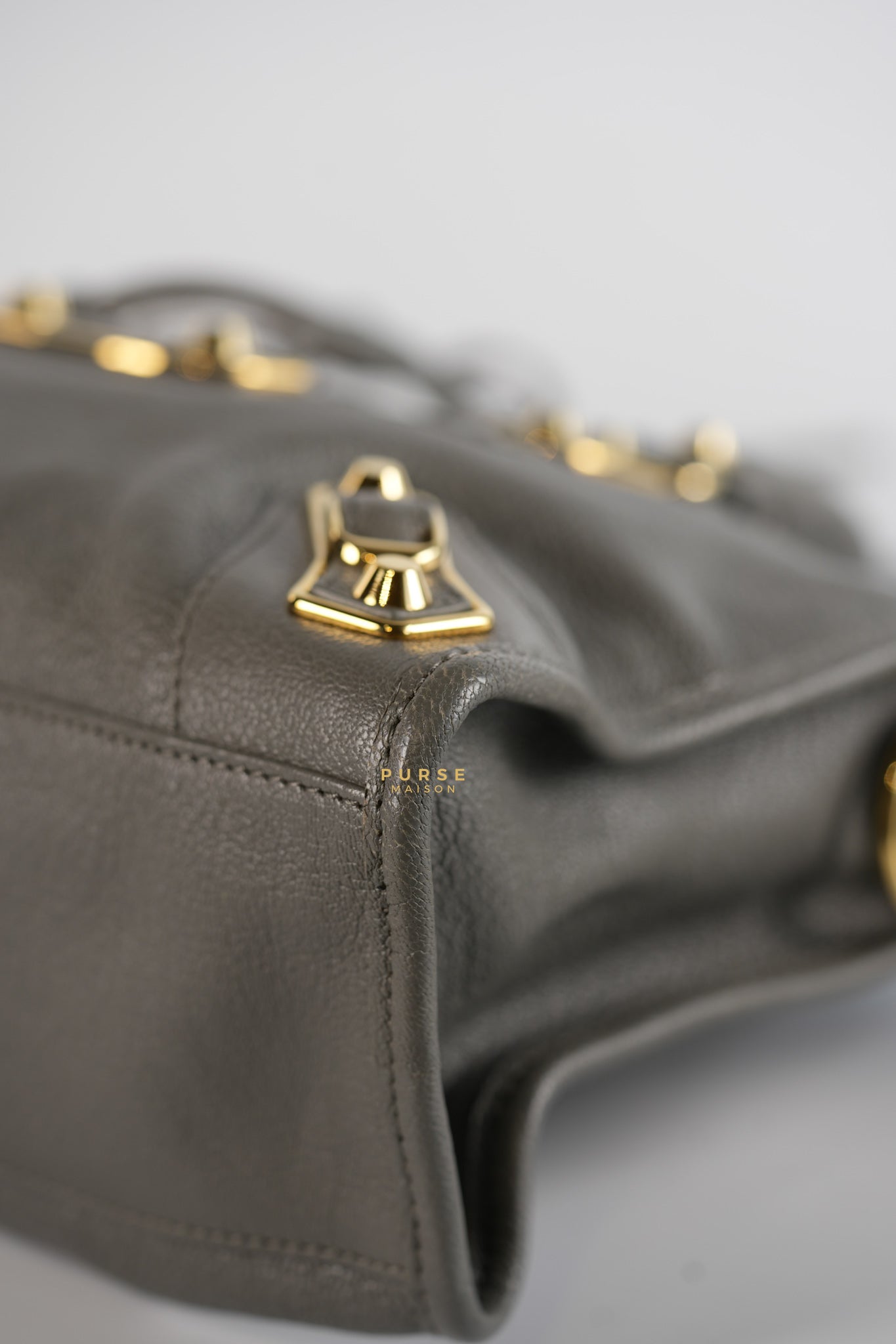 Small City Metallic Edge Bag in Gray Leather and Gold Hardware | Purse Maison Luxury Bags Shop