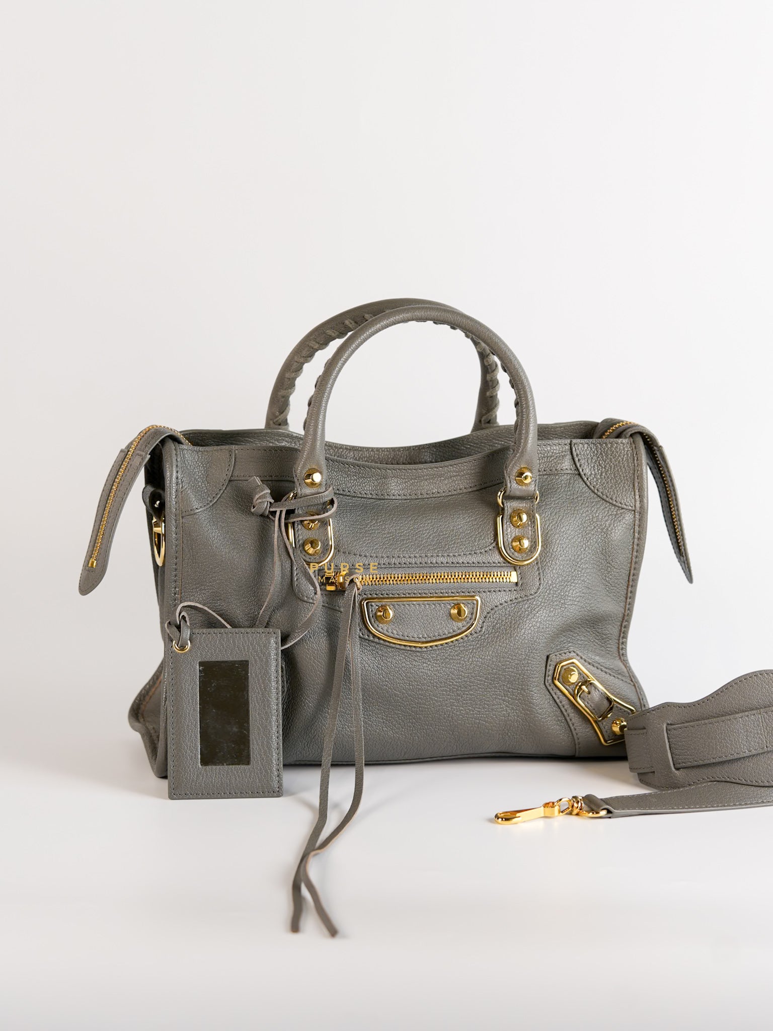 Small City Metallic Edge Bag in Gray Leather and Gold Hardware | Purse Maison Luxury Bags Shop