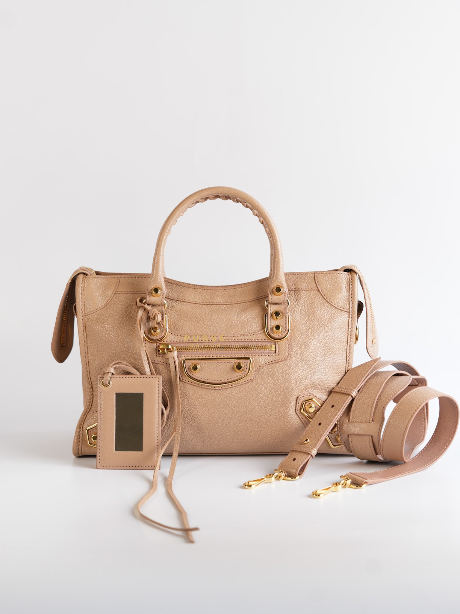 Small Classic City Sahara Beige Metallic Edge Crossbody Bag | Purse Maison Luxury Bags Shop