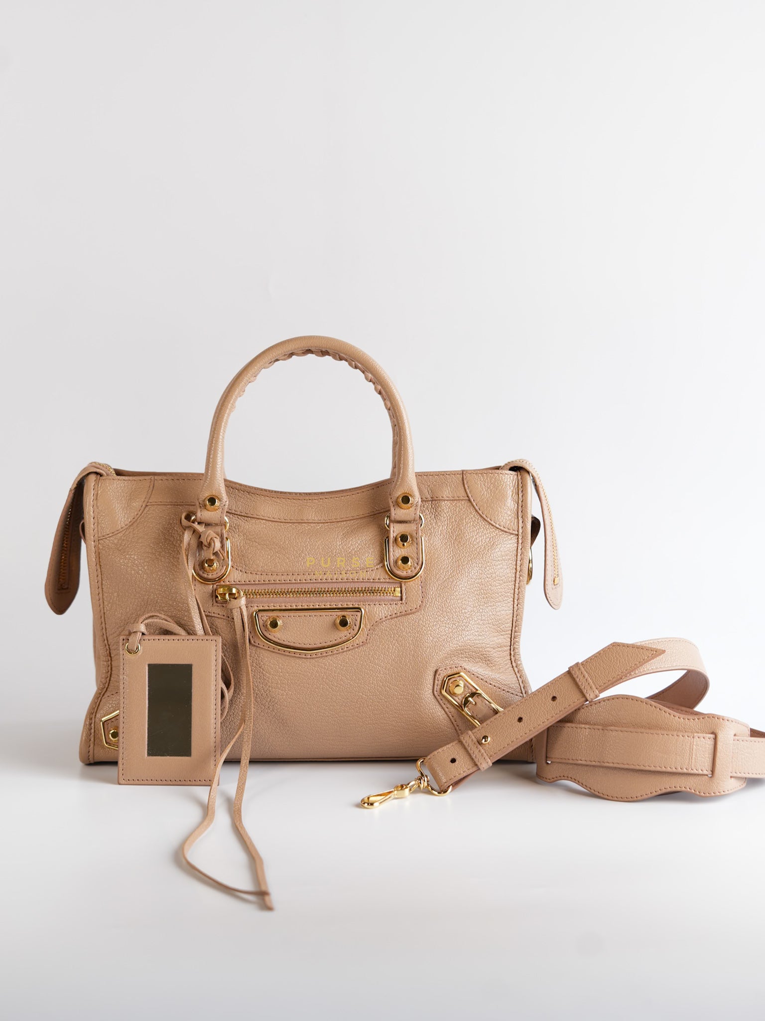 Small Classic City Sahara Beige Metallic Edge Crossbody Bag | Purse Maison Luxury Bags Shop