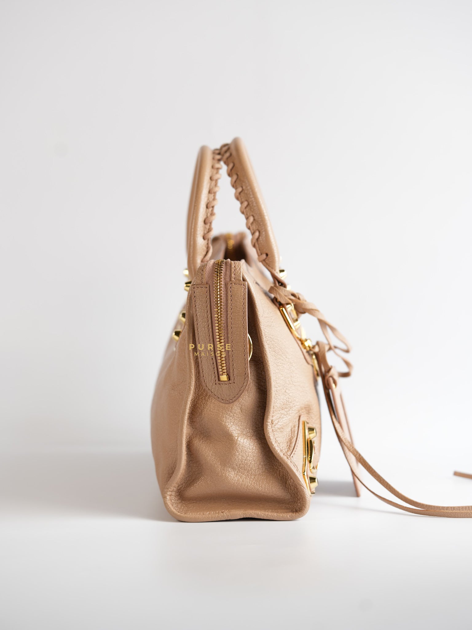 Small Classic City Sahara Beige Metallic Edge Crossbody Bag | Purse Maison Luxury Bags Shop