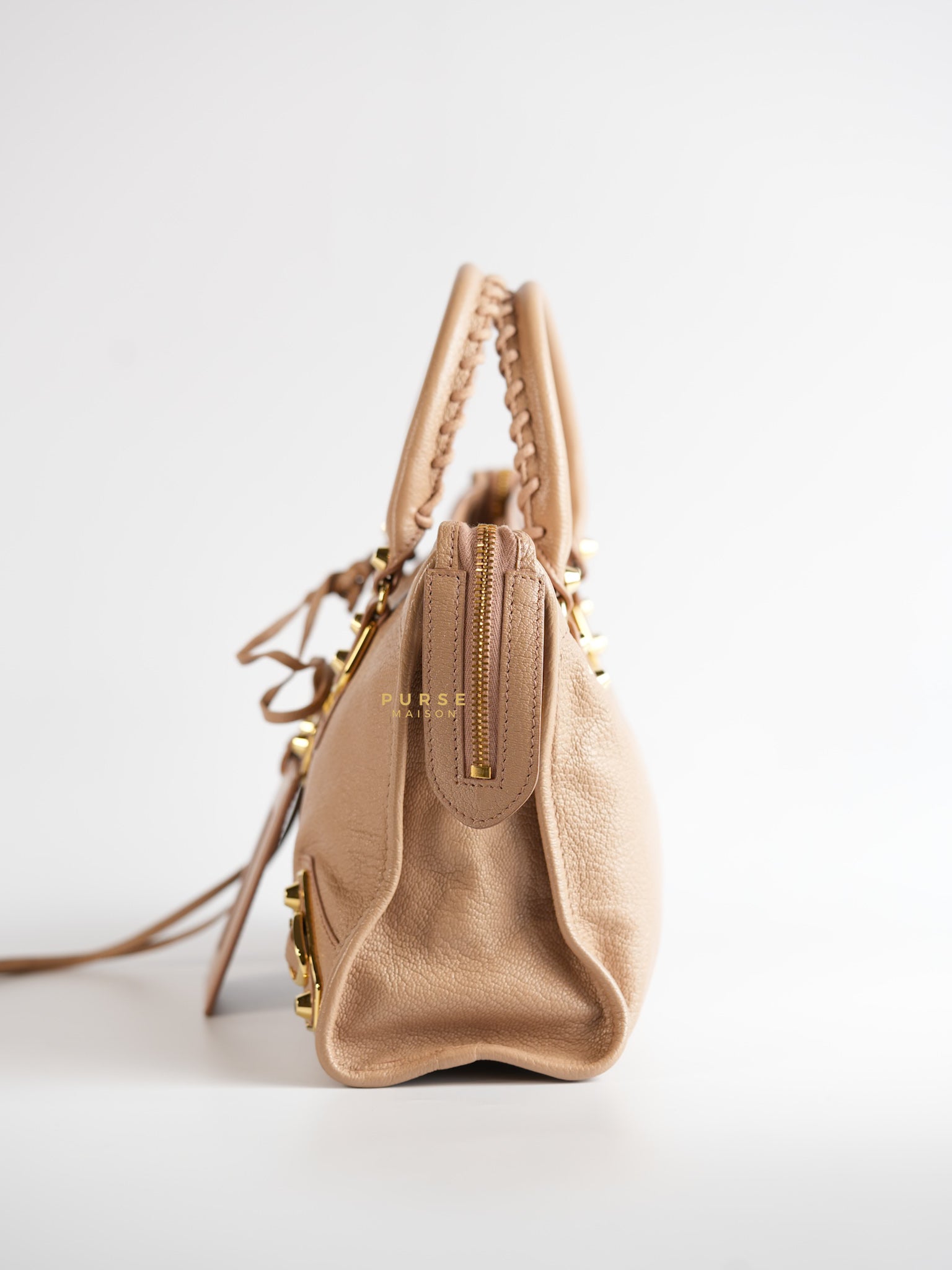 Small Classic City Sahara Beige Metallic Edge Crossbody Bag | Purse Maison Luxury Bags Shop