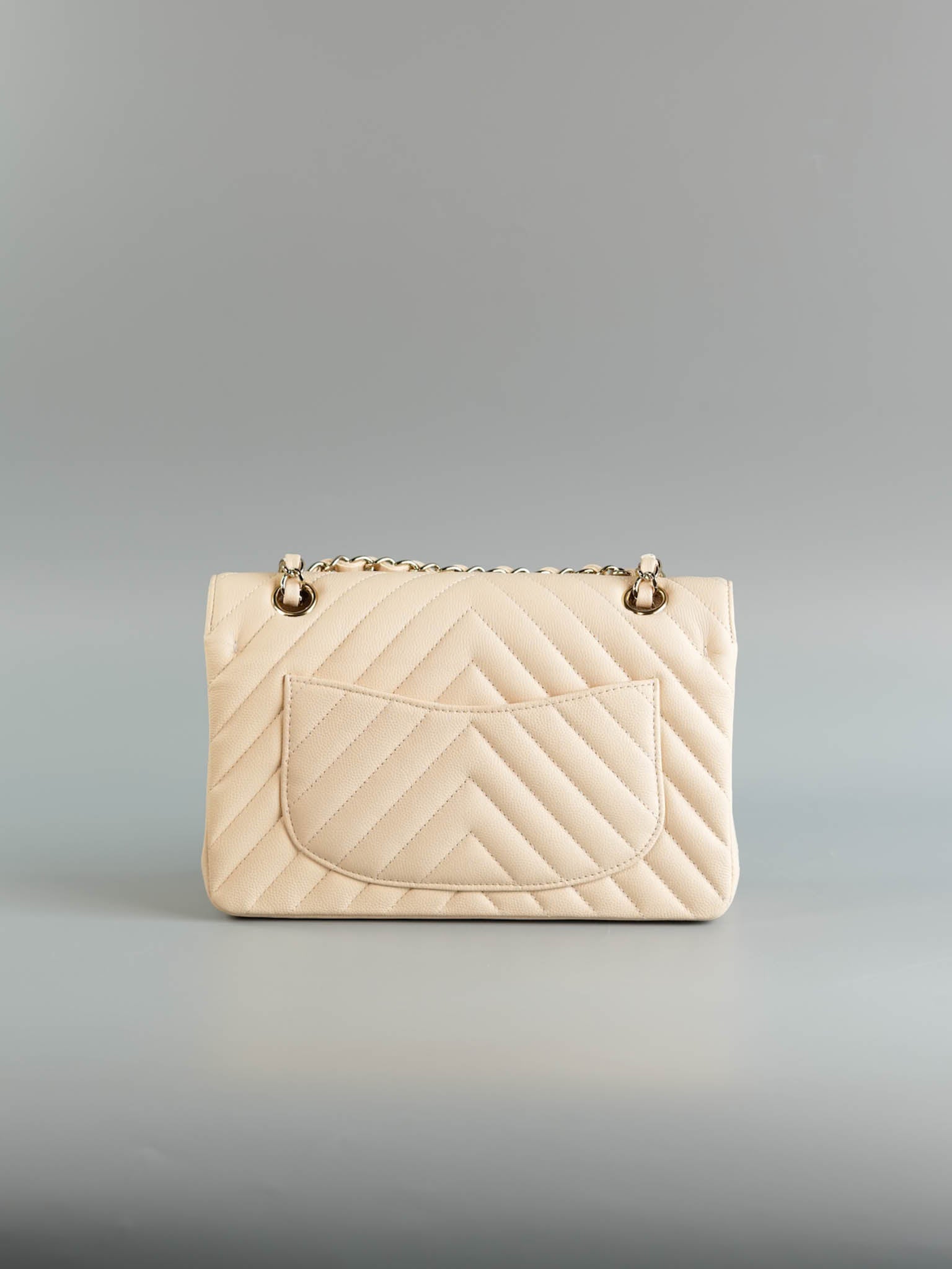 Small Classic Double Flap Chevron Beige Clair in Light Gold Hardware Series 31 | Purse Maison Luxury Bags Shop