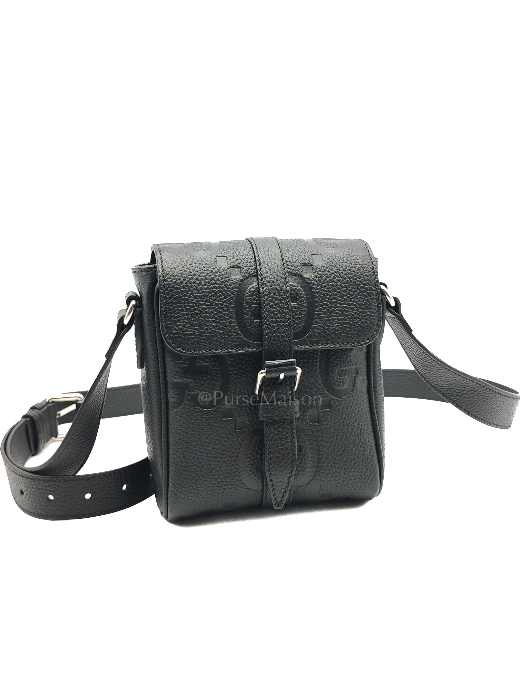 Small Jumbo GG Messenger Bag in Black Grained Calfskin Leather & Silver Hardware | Purse Maison Luxury Bags Shop