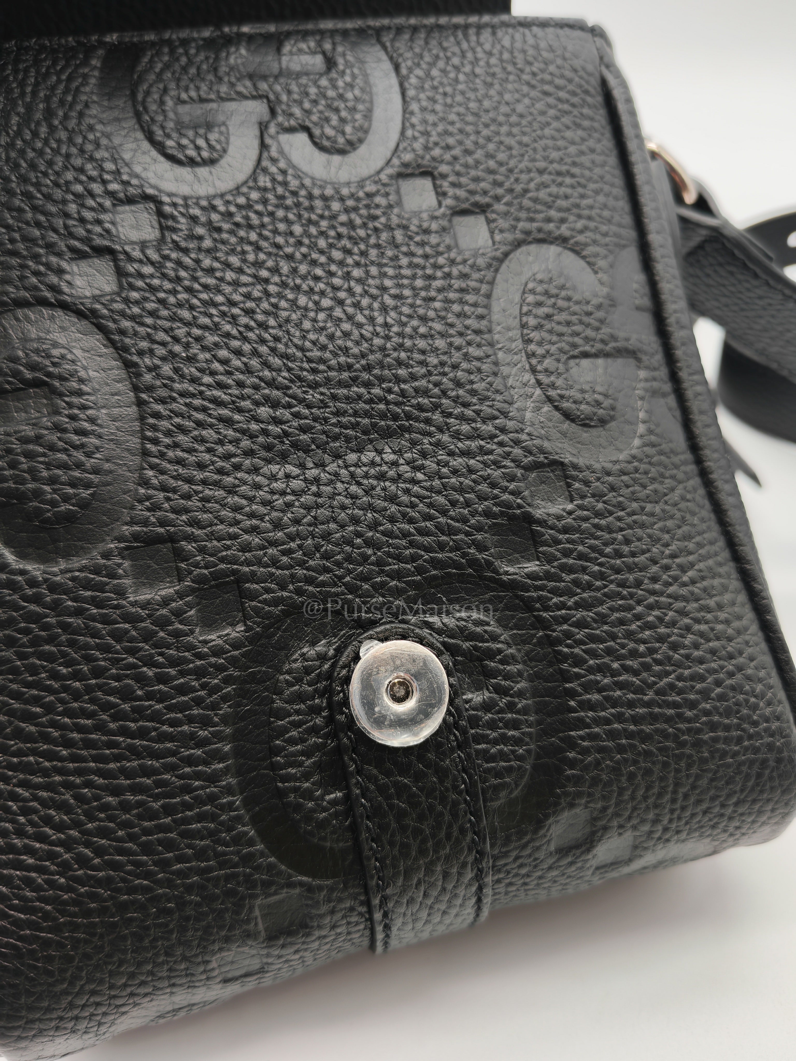 Small Jumbo GG Messenger Bag in Black Grained Calfskin Leather & Silver Hardware | Purse Maison Luxury Bags Shop