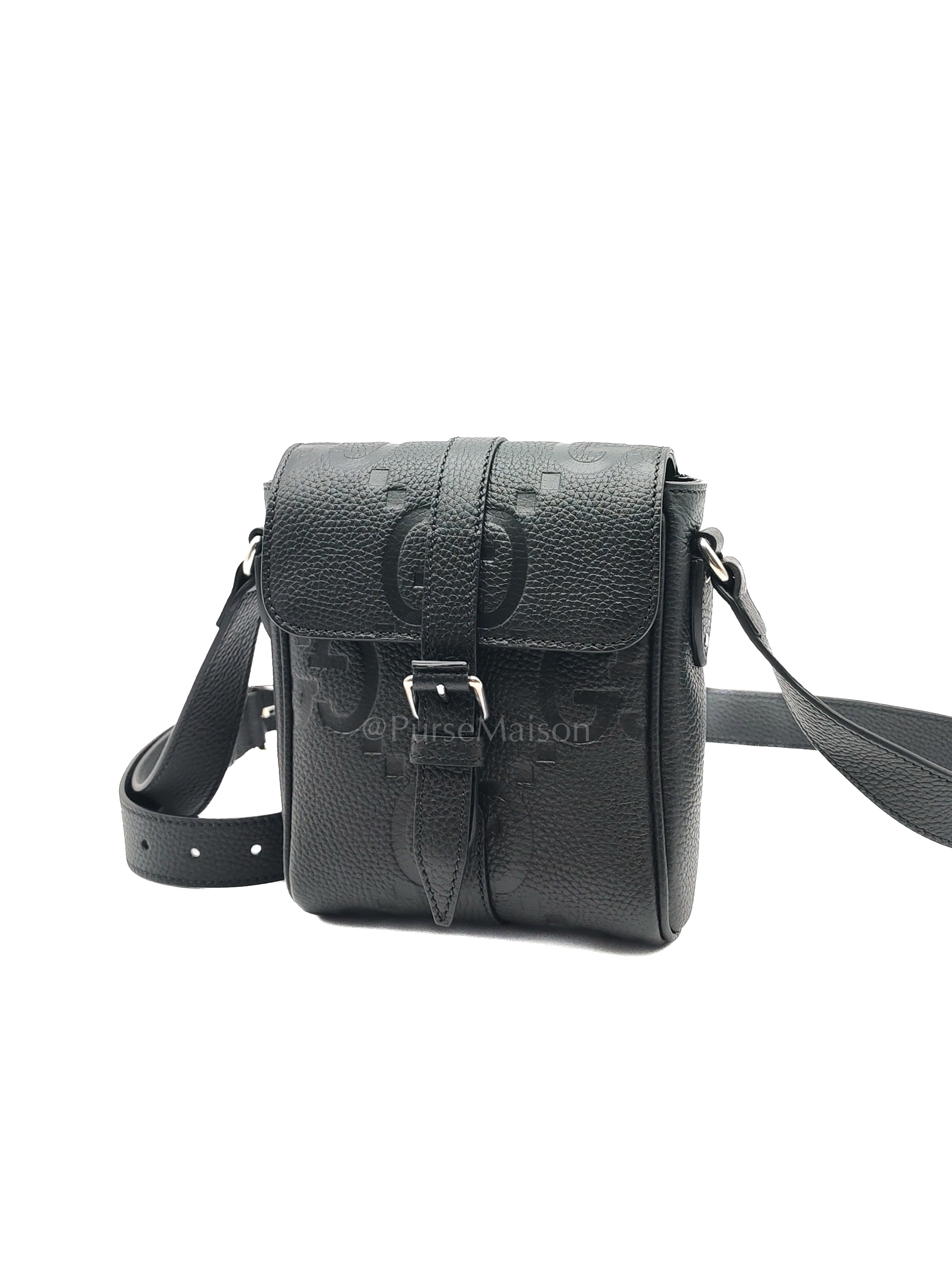Small Jumbo GG Messenger Bag in Black Grained Calfskin Leather & Silver Hardware | Purse Maison Luxury Bags Shop