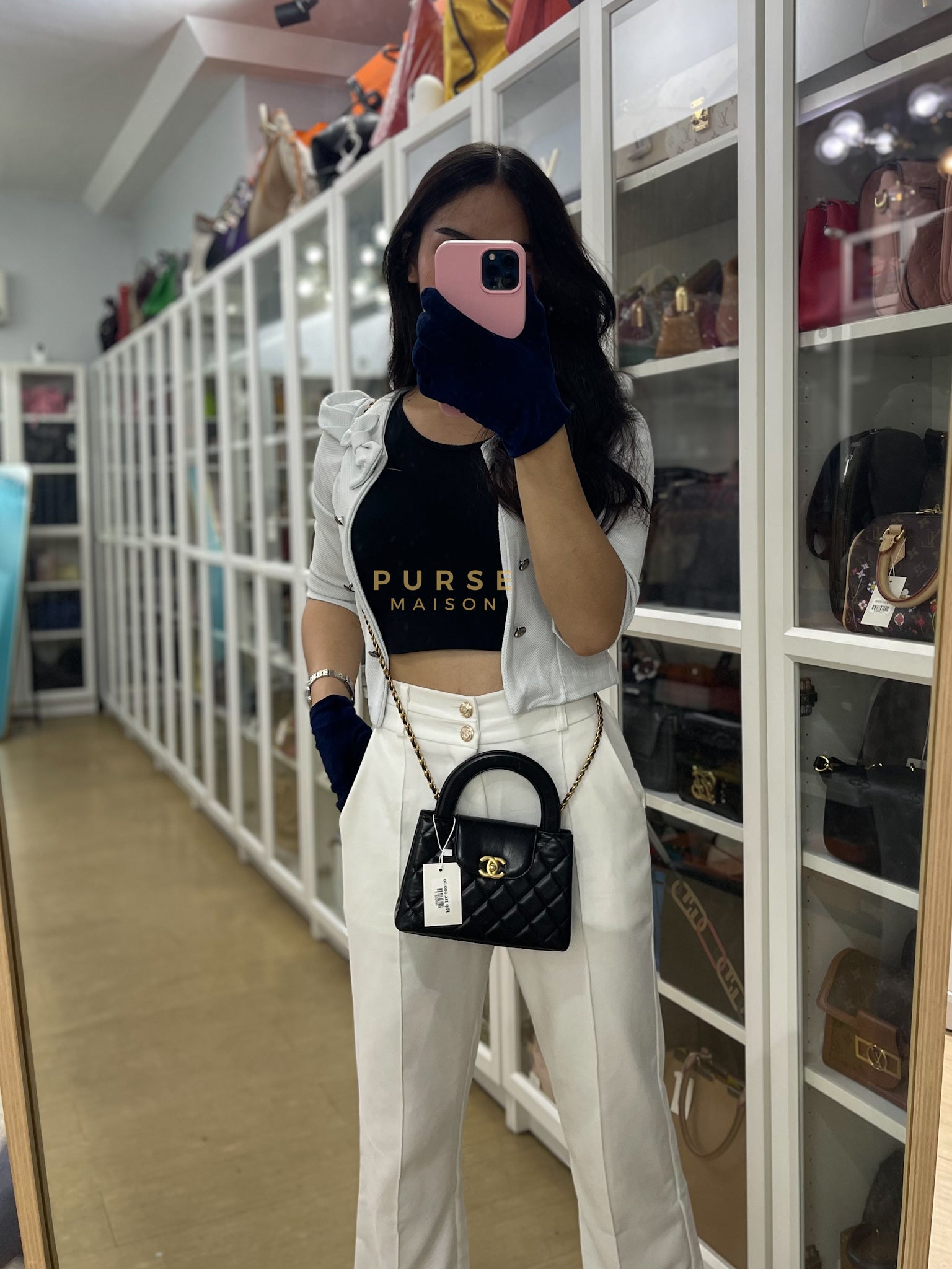 Kelly Top Handle Small in Black Quilted Calfskin Leather & Gold Hardware(Microchip)