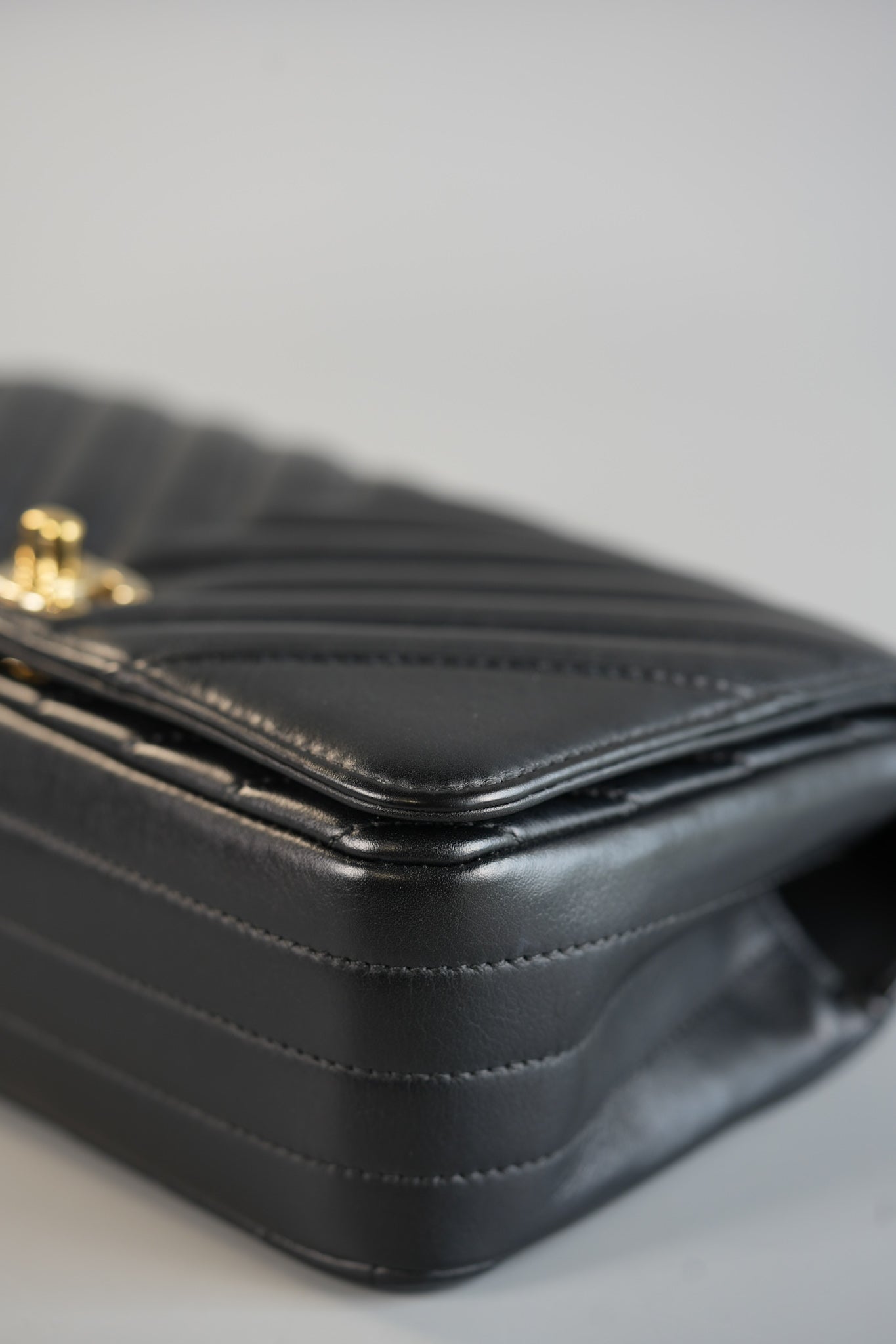 Small Statement Flap Chevron Black Calfskin Leather & Gold Hardware Series 26 | Purse Maison Luxury Bags Shop