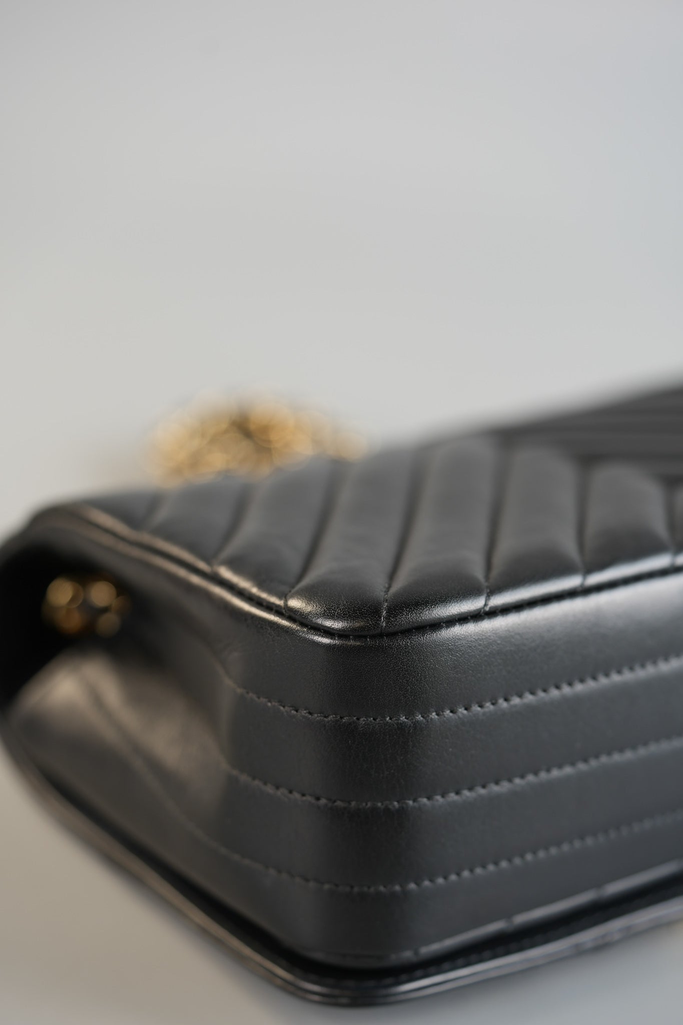 Small Statement Flap Chevron Black Calfskin Leather & Gold Hardware Series 26 | Purse Maison Luxury Bags Shop