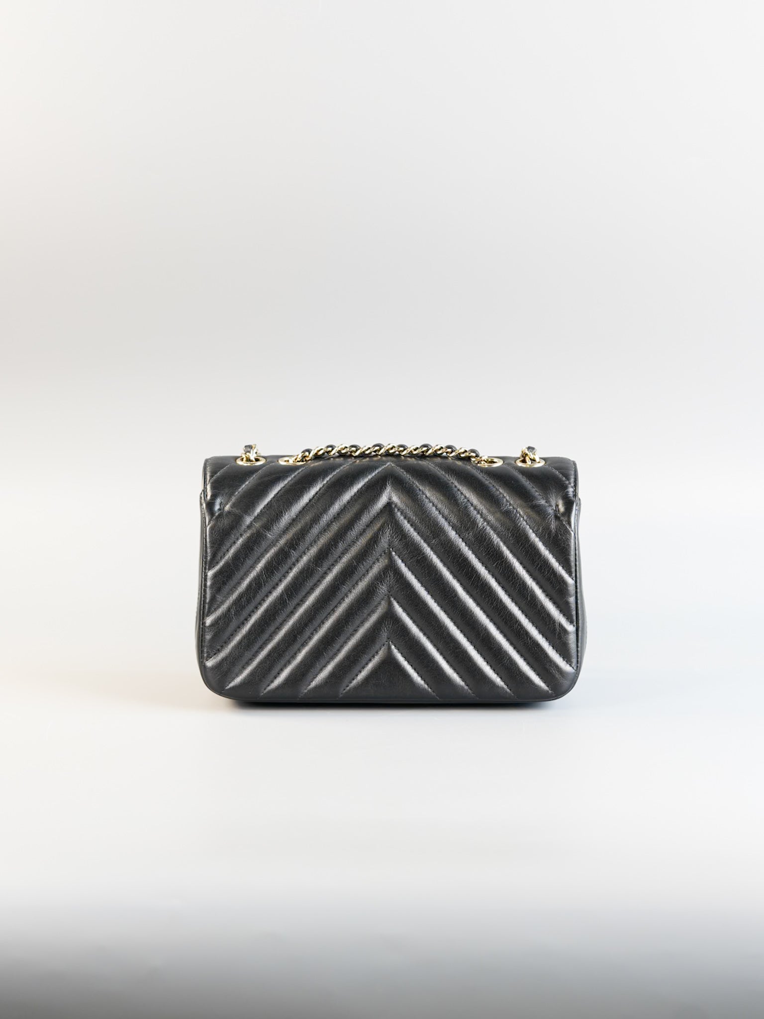 Small Statement Flap Chevron Black Calfskin Leather & Gold Hardware Series 26 | Purse Maison Luxury Bags Shop