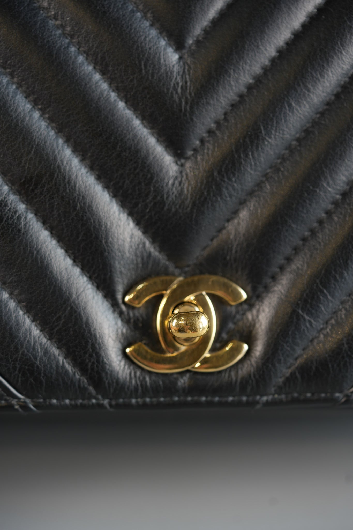 Small Statement Flap Chevron Black Calfskin Leather & Gold Hardware Series 26 | Purse Maison Luxury Bags Shop