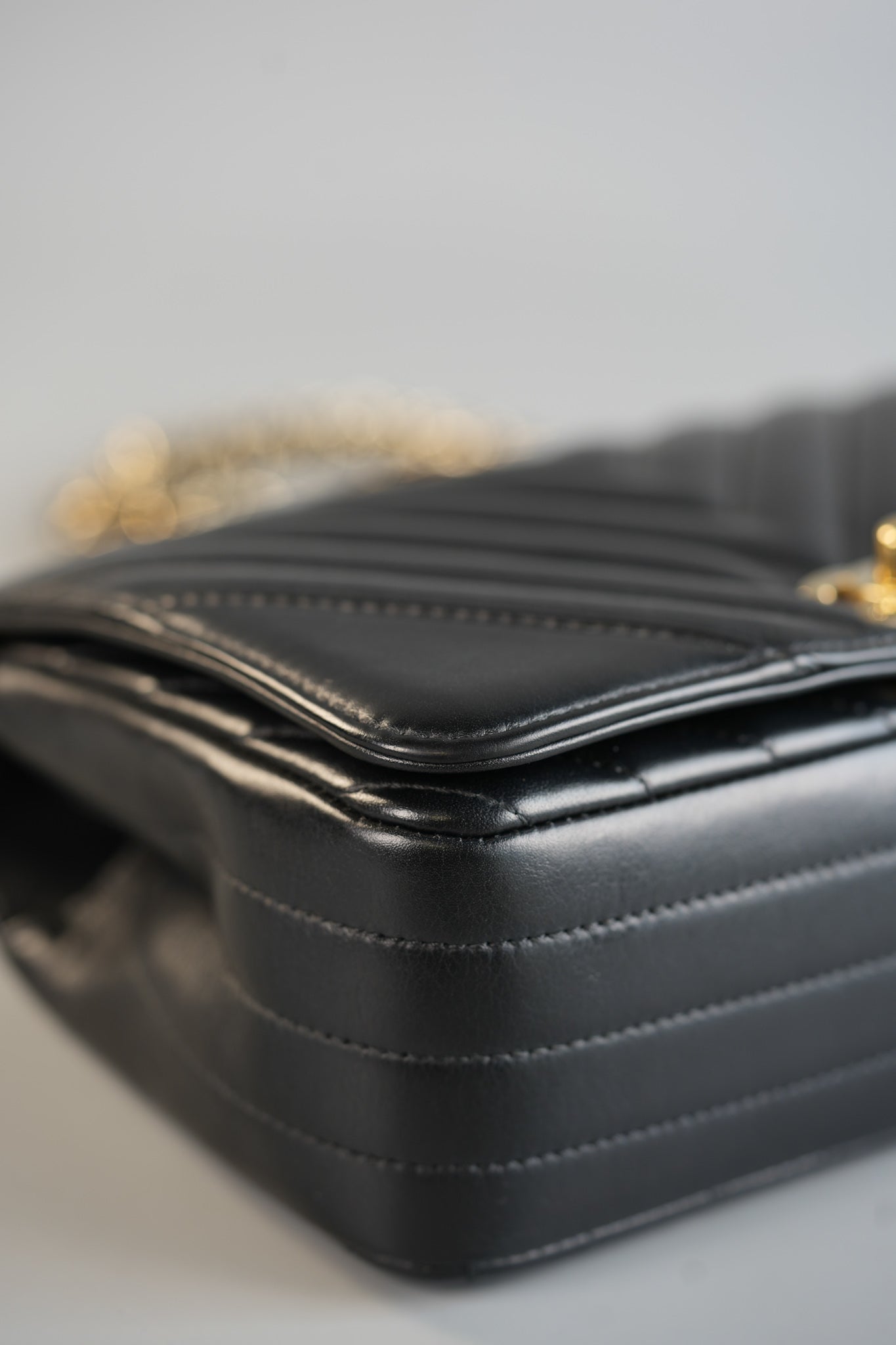 Small Statement Flap Chevron Black Calfskin Leather & Gold Hardware Series 26 | Purse Maison Luxury Bags Shop