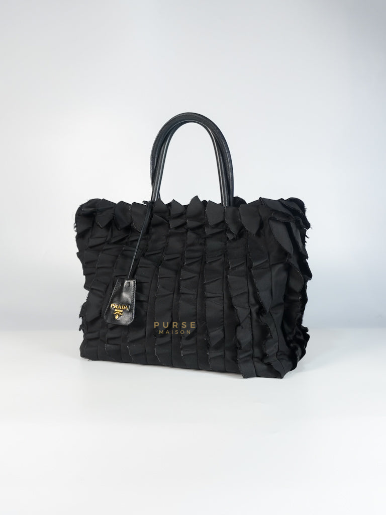 Small Tessuto Nylon Ruffle Bag Nero Black | Purse Maison Luxury Bags Shop