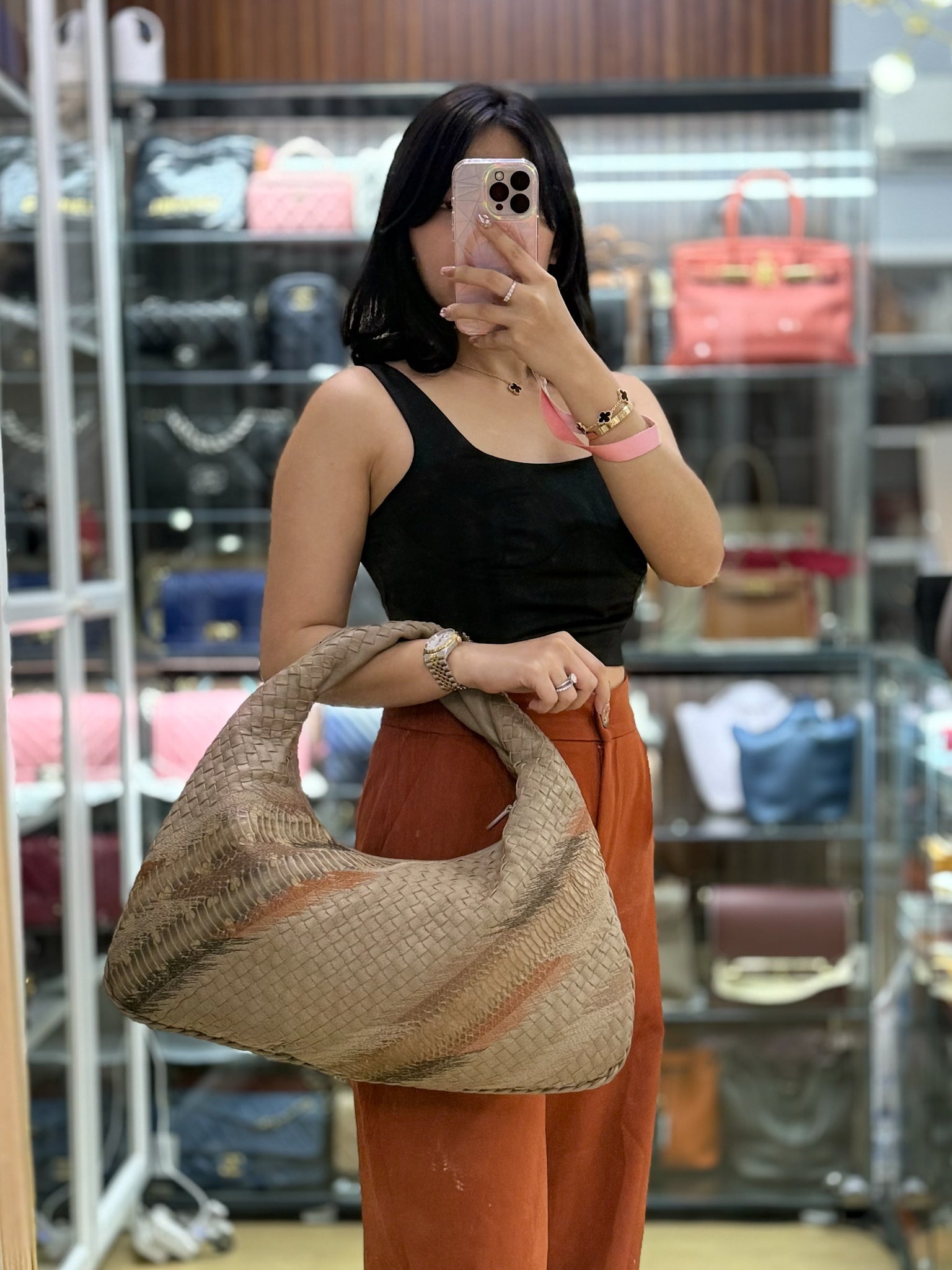 Snakeskin Brown Intrecciato Leather Hobo Bag | Purse Maison Luxury Bags Shop