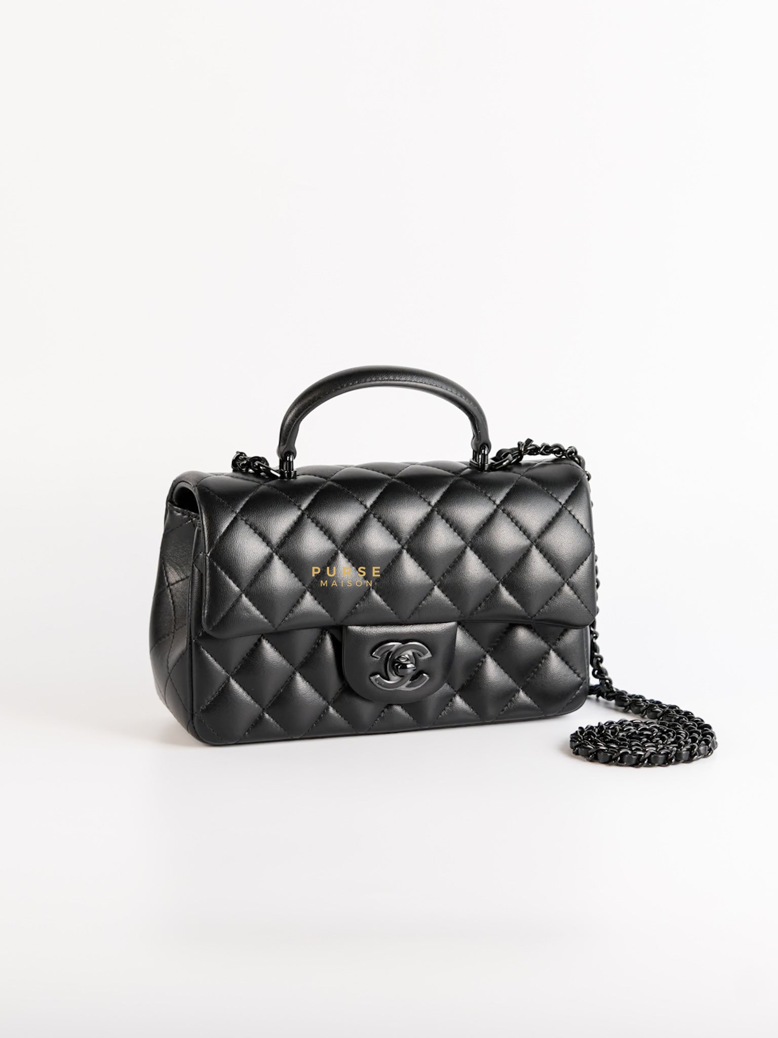 So Black Mini Rectangle with Top Handle in Lambskin Leather (microchip) | Purse Maison Luxury Bags Shop