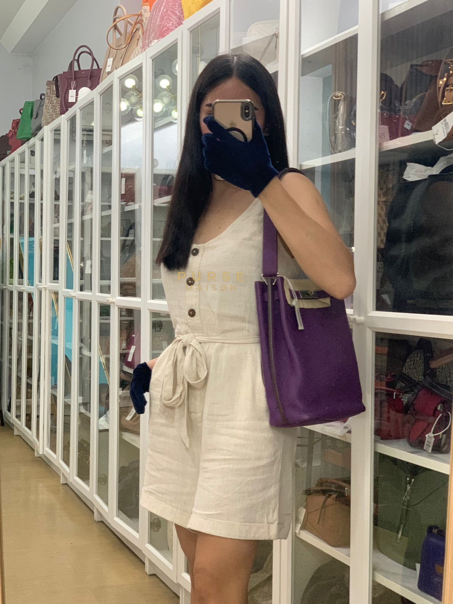 So Kelly Anemone in Togo Leather and Palladium Hardware Stamp Square R (2014) | Purse Maison Luxury Bags Shop