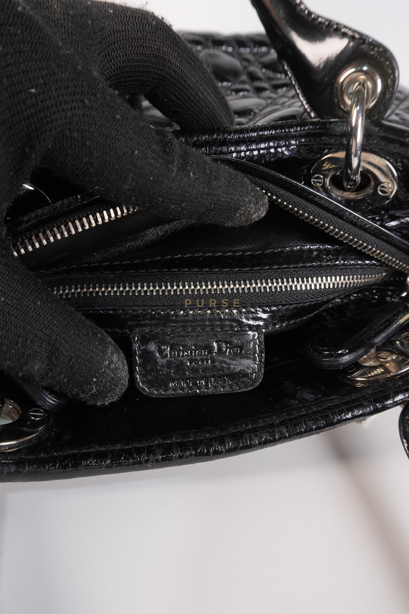 Soft Cannage Black in Patent Leather and Silver Hardware | Purse Maison Luxury Bags Shop