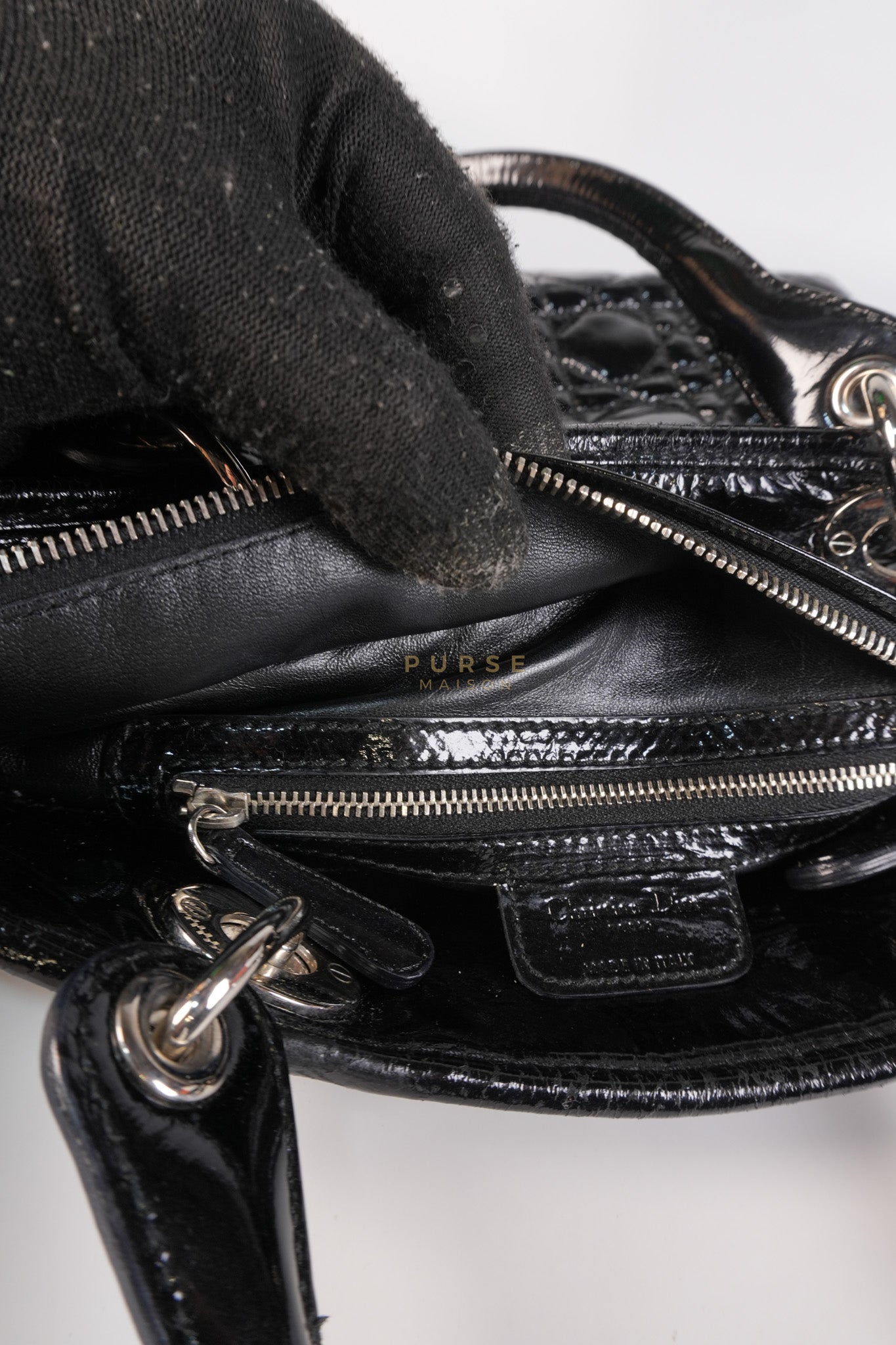 Soft Cannage Black in Patent Leather and Silver Hardware | Purse Maison Luxury Bags Shop