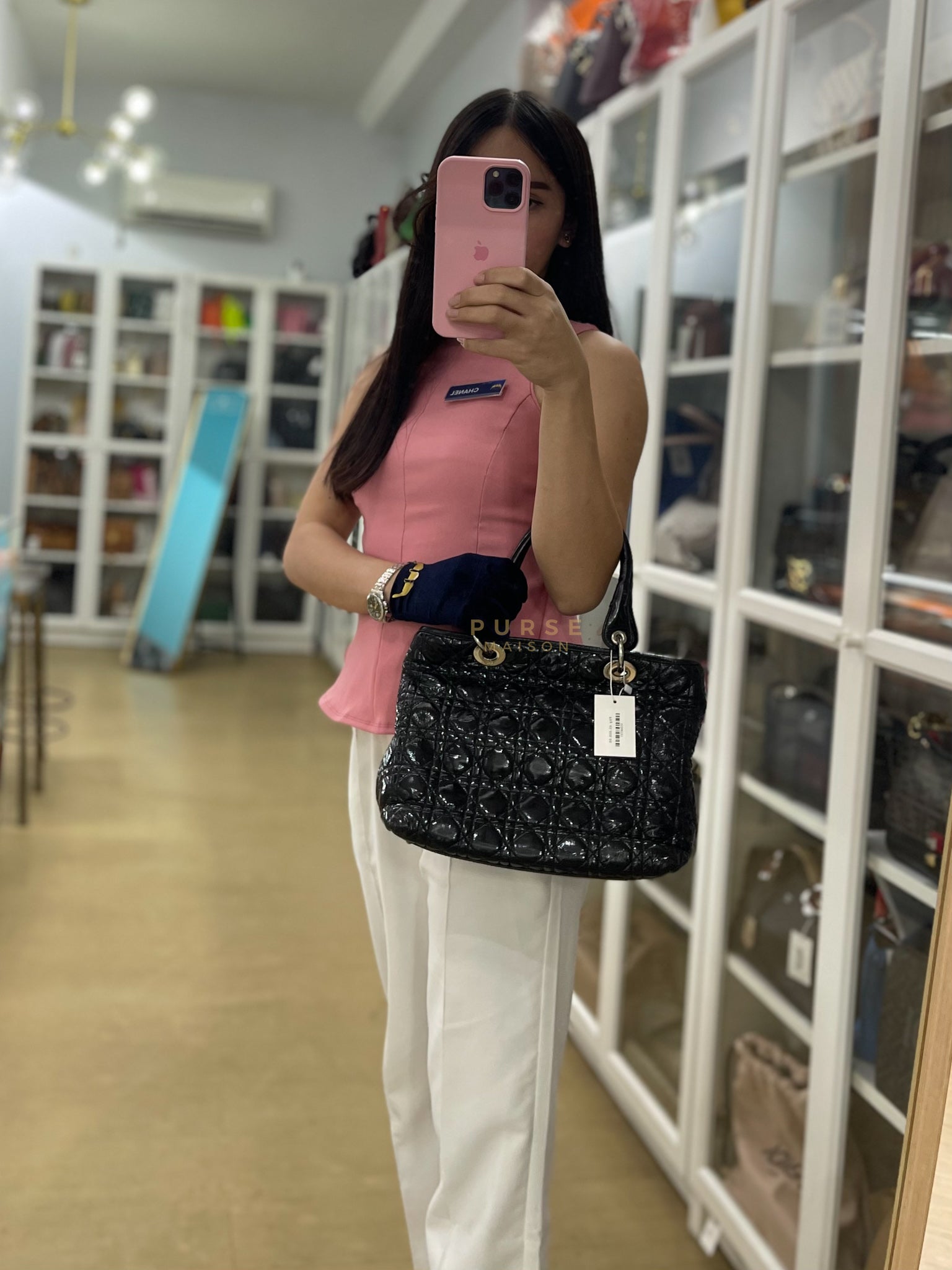 Soft Cannage Black in Patent Leather and Silver Hardware | Purse Maison Luxury Bags Shop