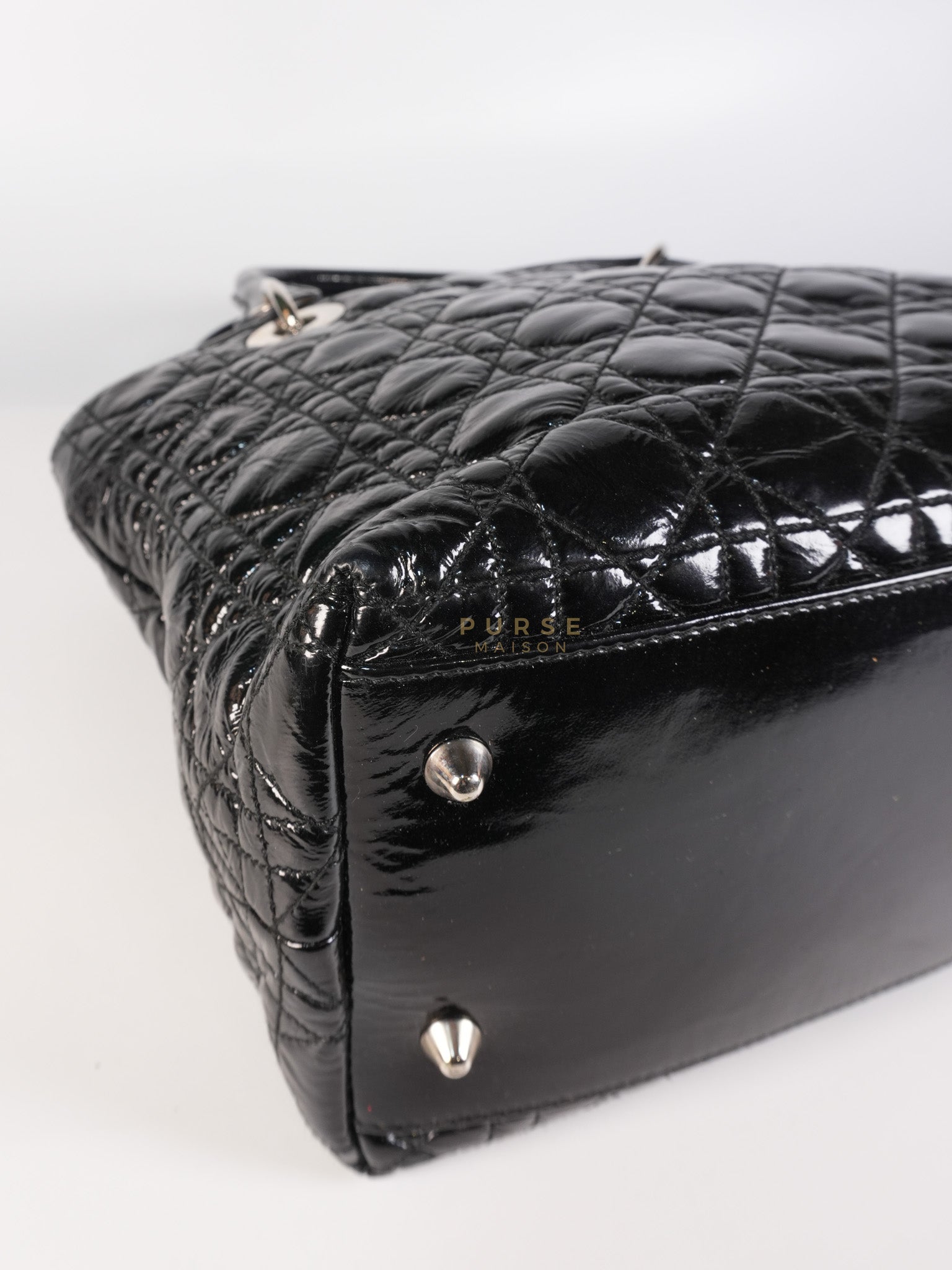Soft Cannage Black in Patent Leather and Silver Hardware | Purse Maison Luxury Bags Shop