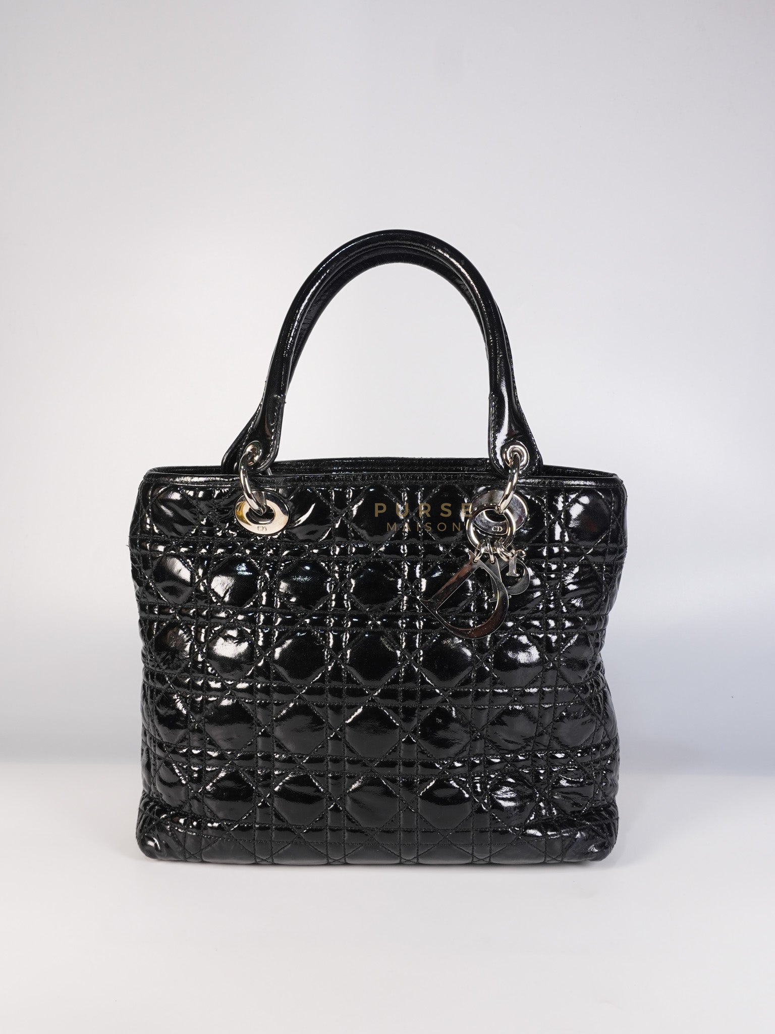 Soft Cannage Black in Patent Leather and Silver Hardware | Purse Maison Luxury Bags Shop