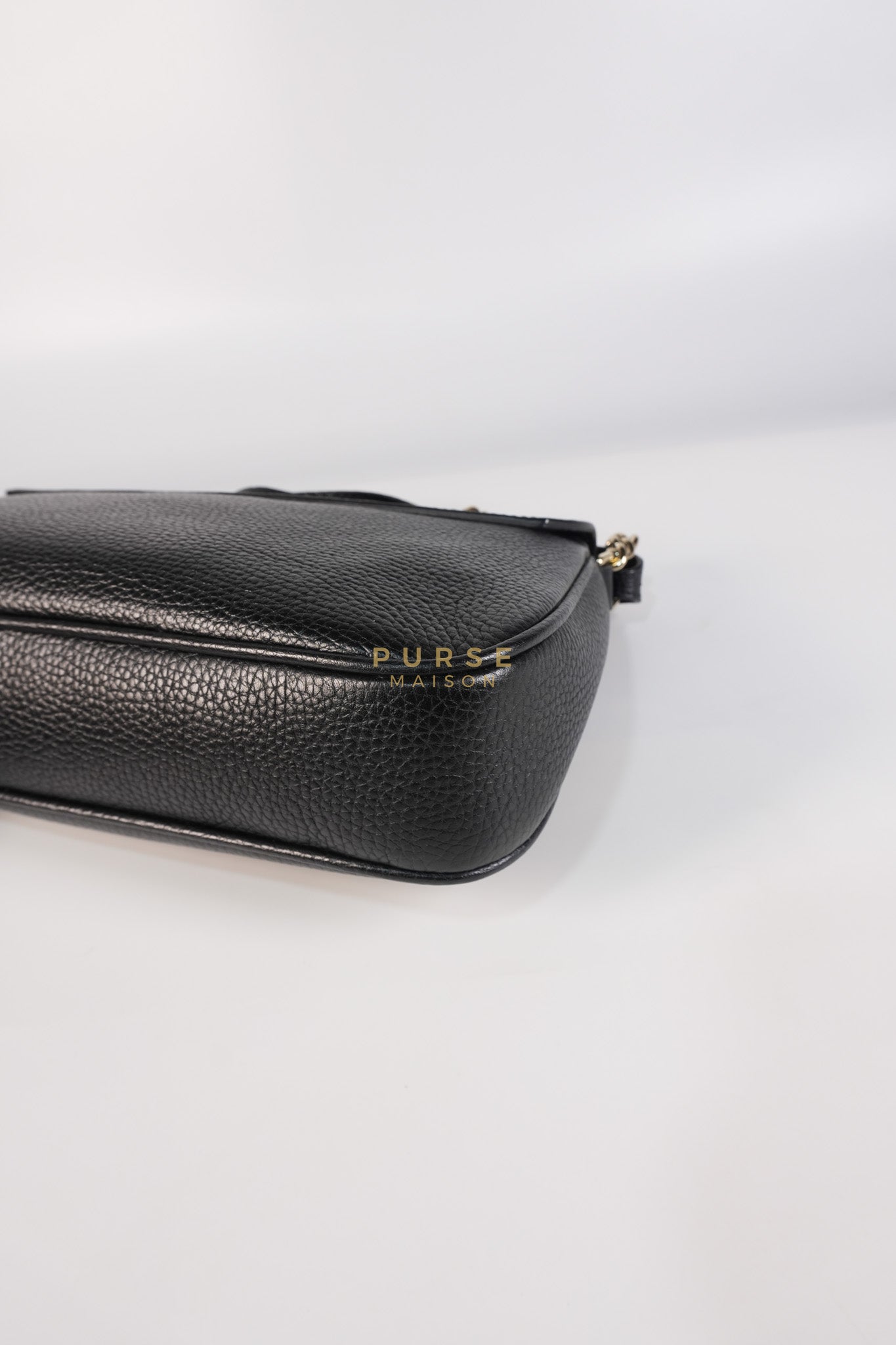 Soho Chain Flap Bag in Black Leather & Light Gold Hardware | Purse Maison Luxury Bags Shop