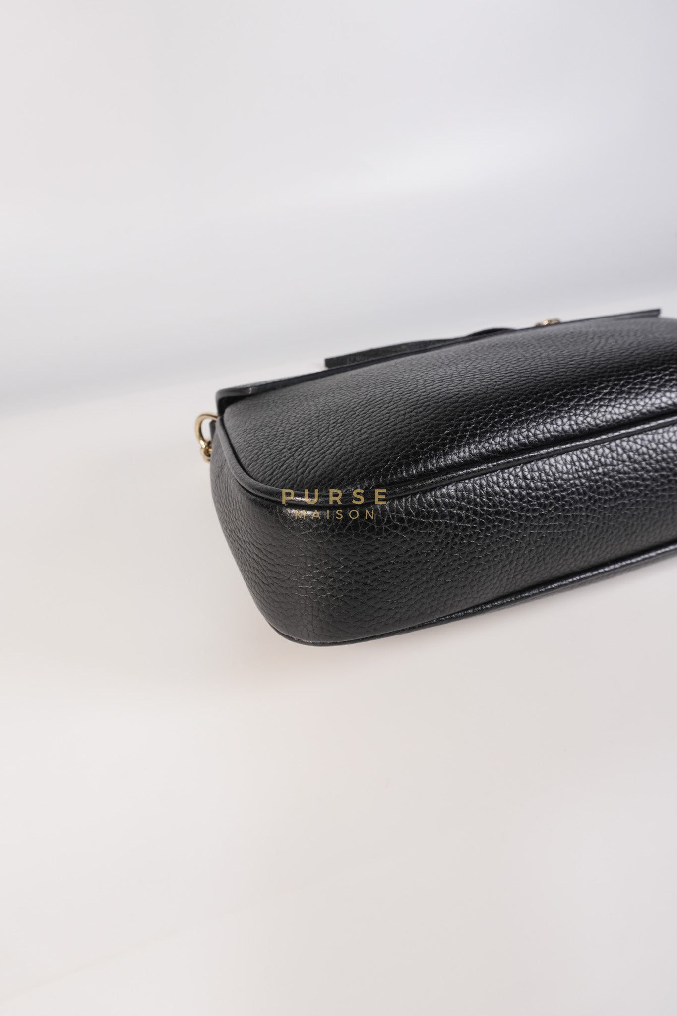 Soho Chain Flap Bag in Black Leather & Light Gold Hardware | Purse Maison Luxury Bags Shop