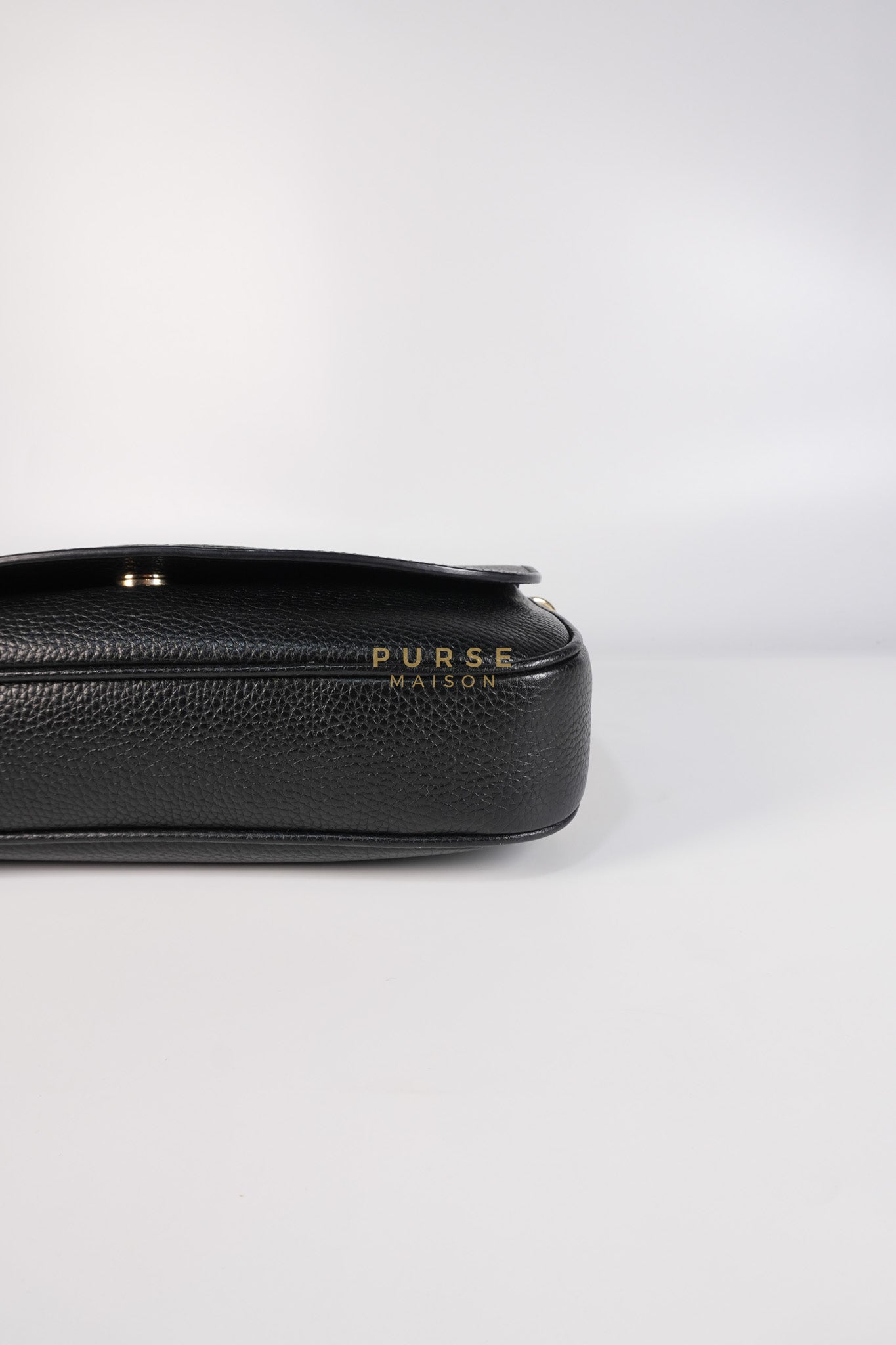 Soho Chain Flap Bag in Black Leather & Light Gold Hardware | Purse Maison Luxury Bags Shop