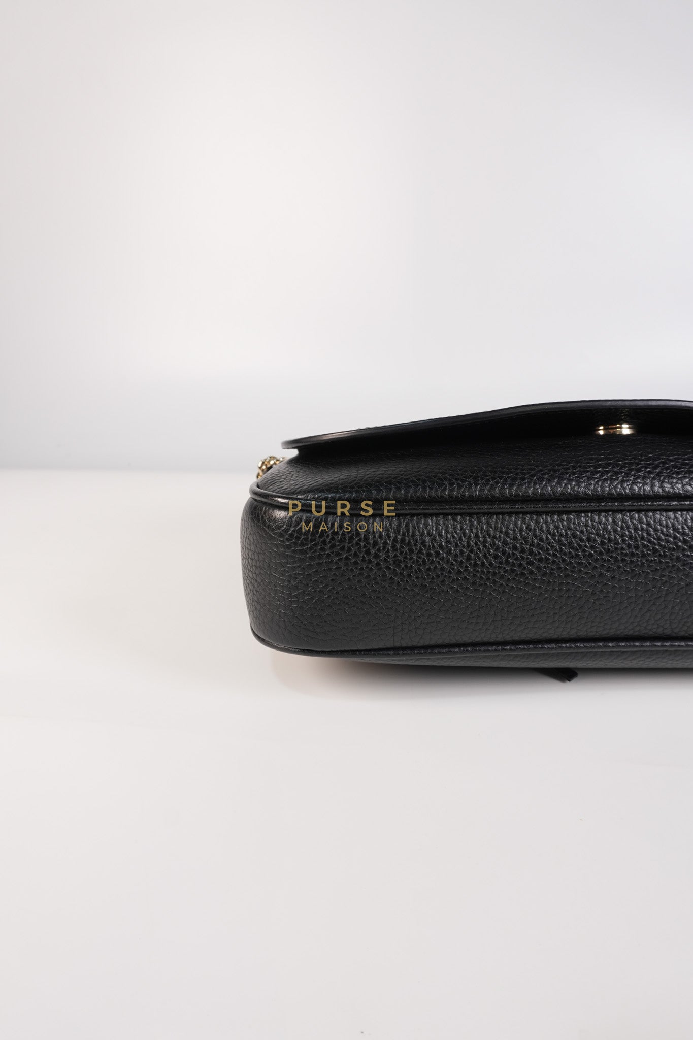 Soho Chain Flap Bag in Black Leather & Light Gold Hardware | Purse Maison Luxury Bags Shop